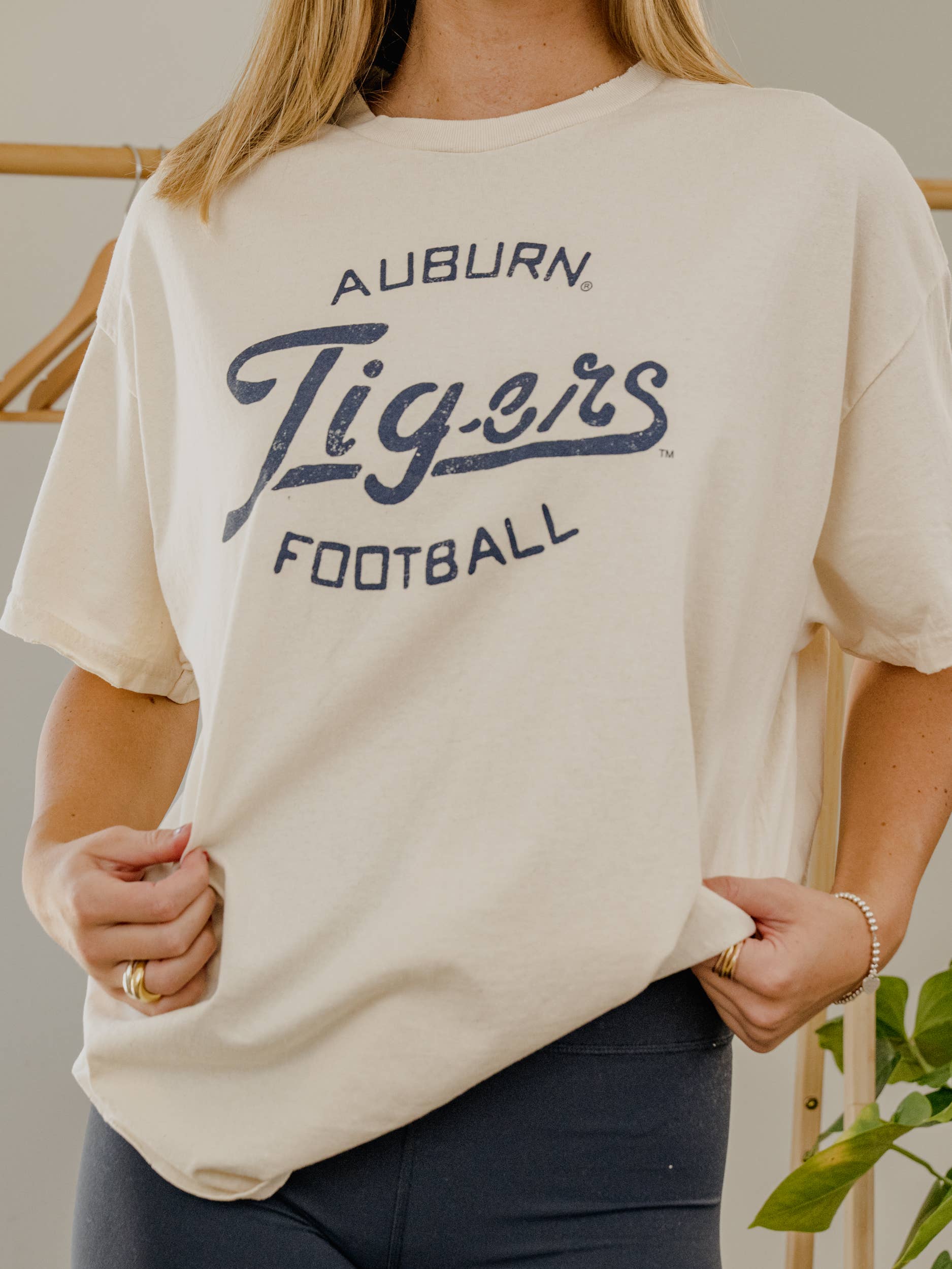 Auburn Tigers Football Stencil Off White Thrifted Tee Hoodie, Sweatshirt | PodTeesHub.com