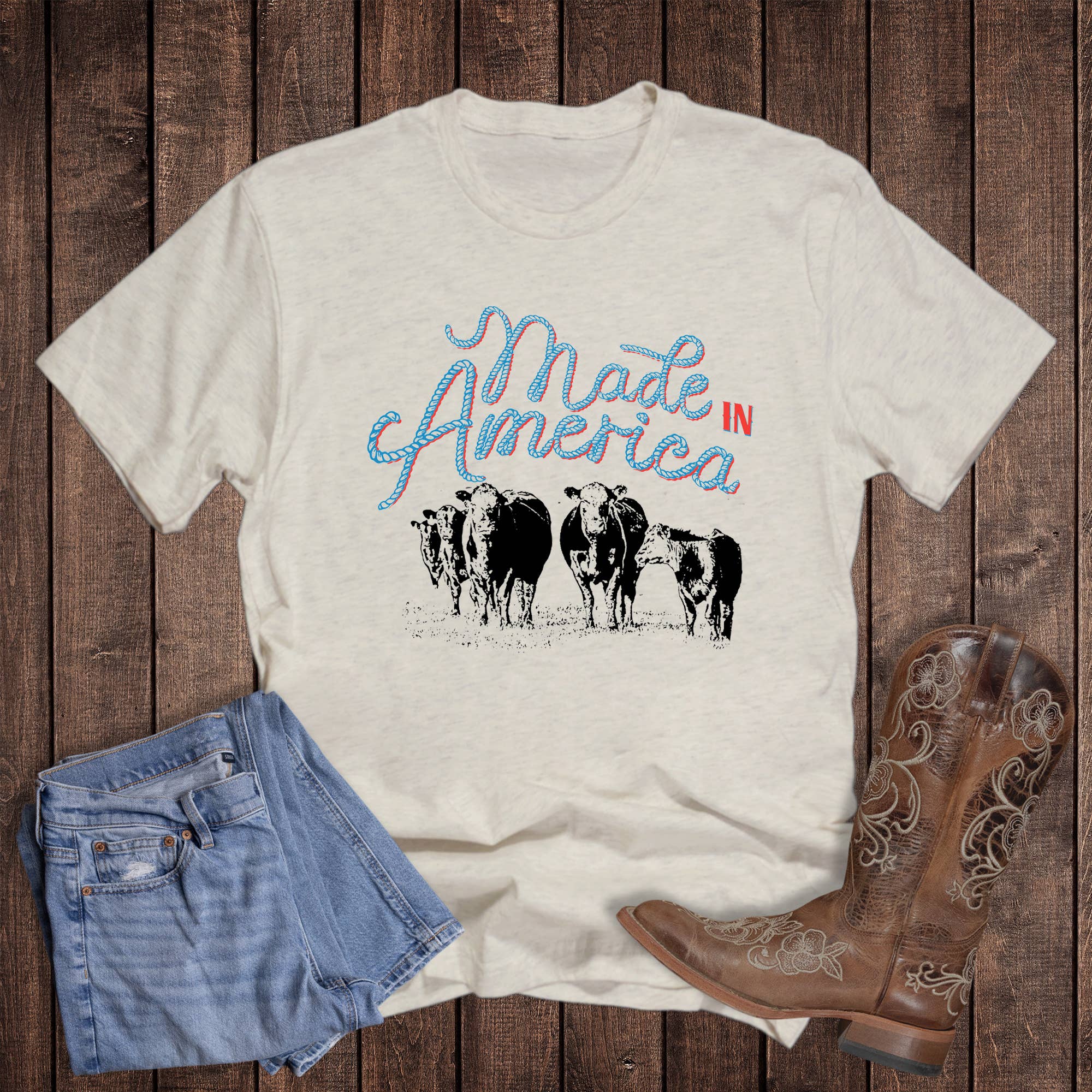 Patriotic Western Made in America Graphic Tee Hoodie, Sweatshirt | PodTeesHub.com
