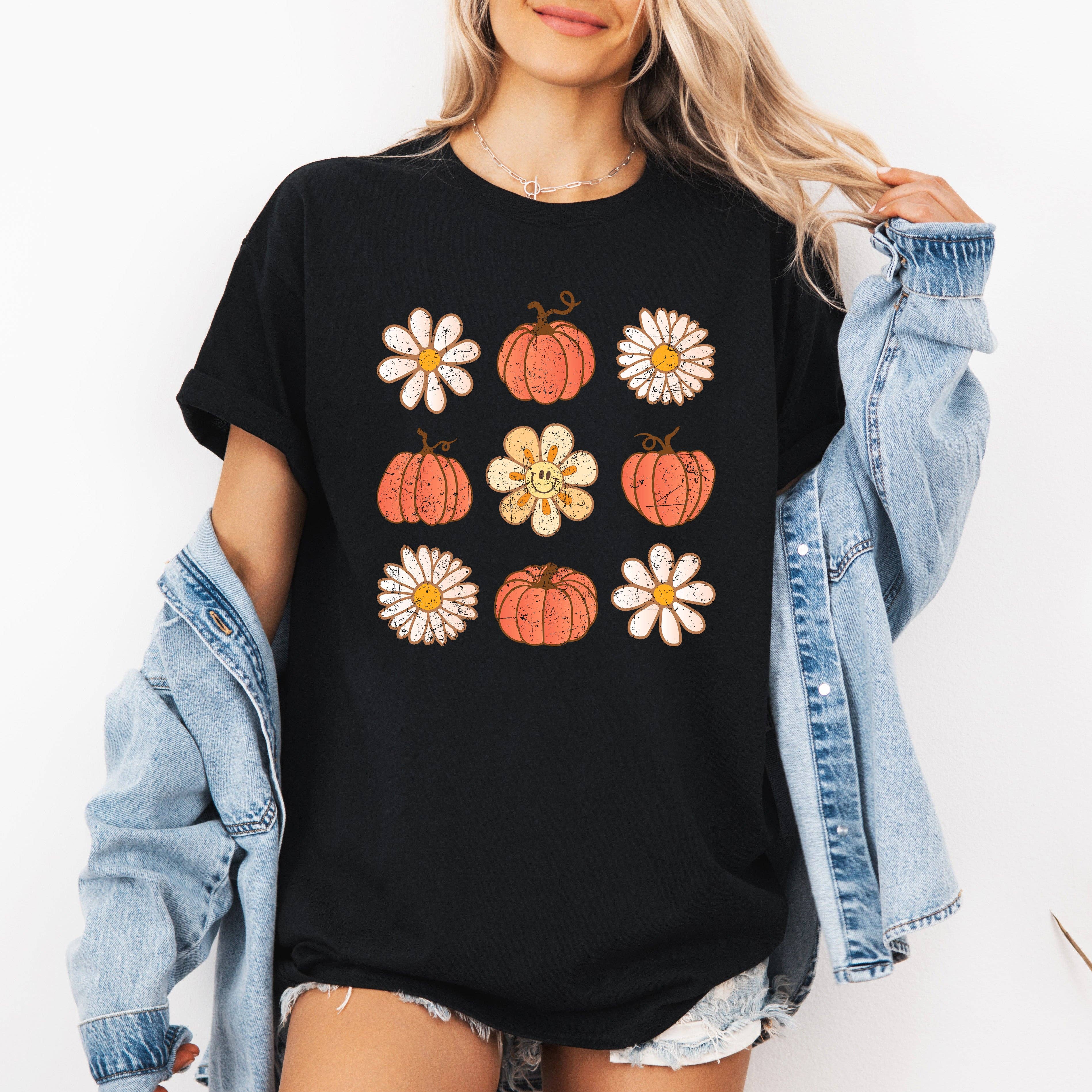 Flowers and Pumpkins Minimalist Autumn Fall Halloween Tshirt Hoodie, Sweatshirt | PodTeesHub.com
