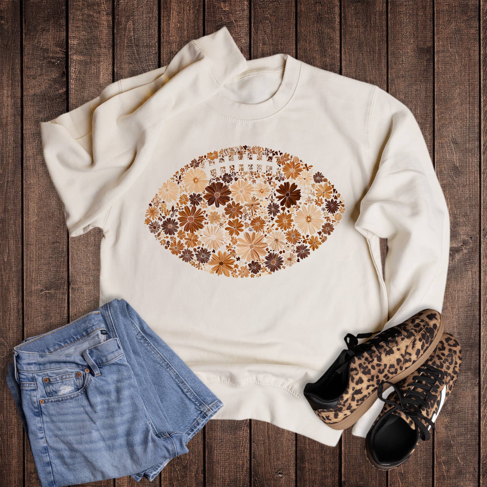 Boho Floral Football Sweatshirt T-Shirts, Hoodie | PodTeesHub.com