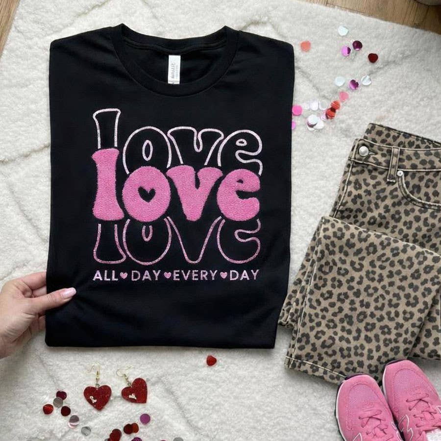 Love Love Love Glitter Fluffy Tee Hoodie, Sweatshirt | PodTeesHub.com