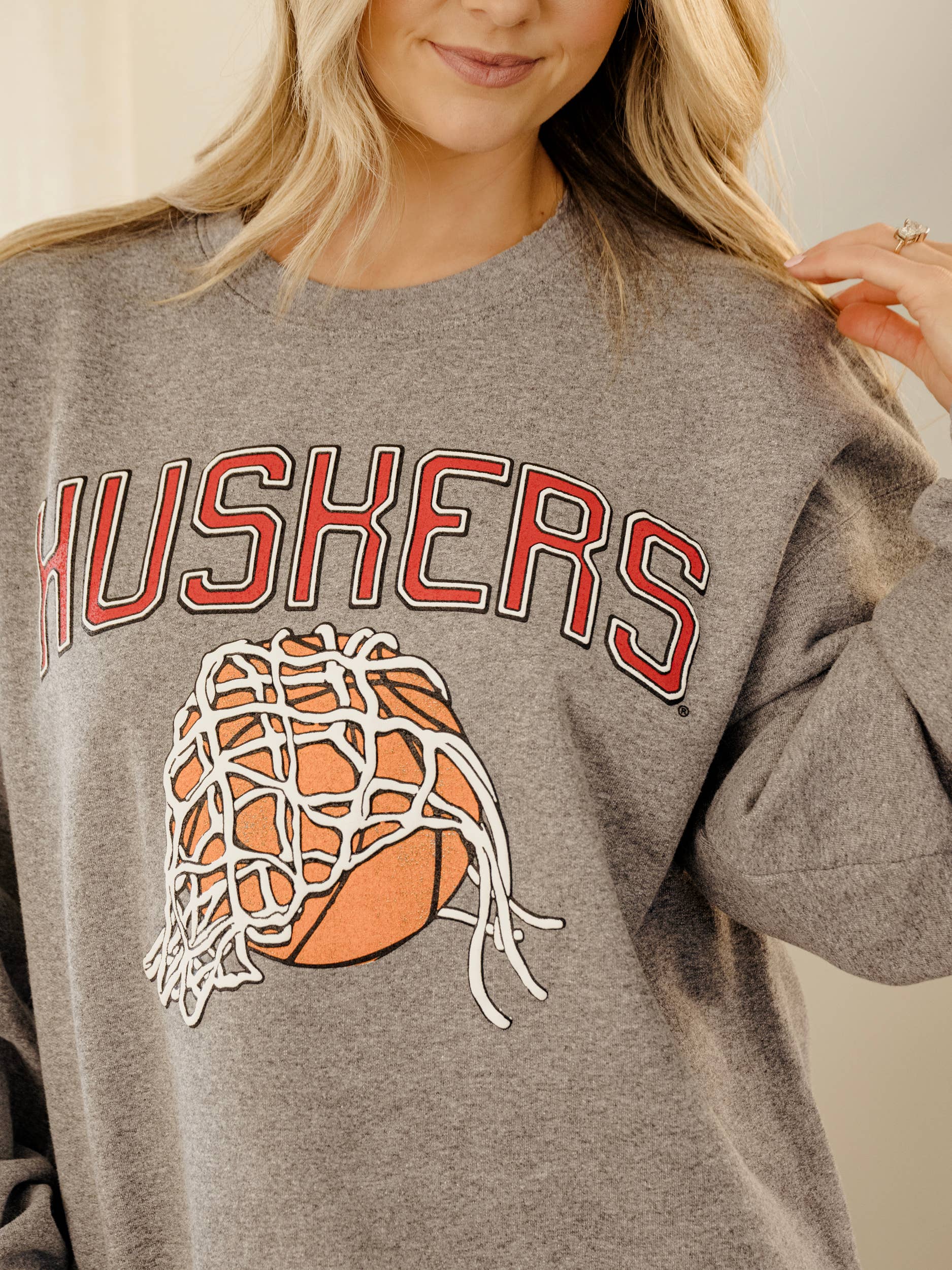 Nebraska Huskers Basketball Fling Gray Thrifted Sweatshirt T-Shirts, Hoodie | PodTeesHub.com