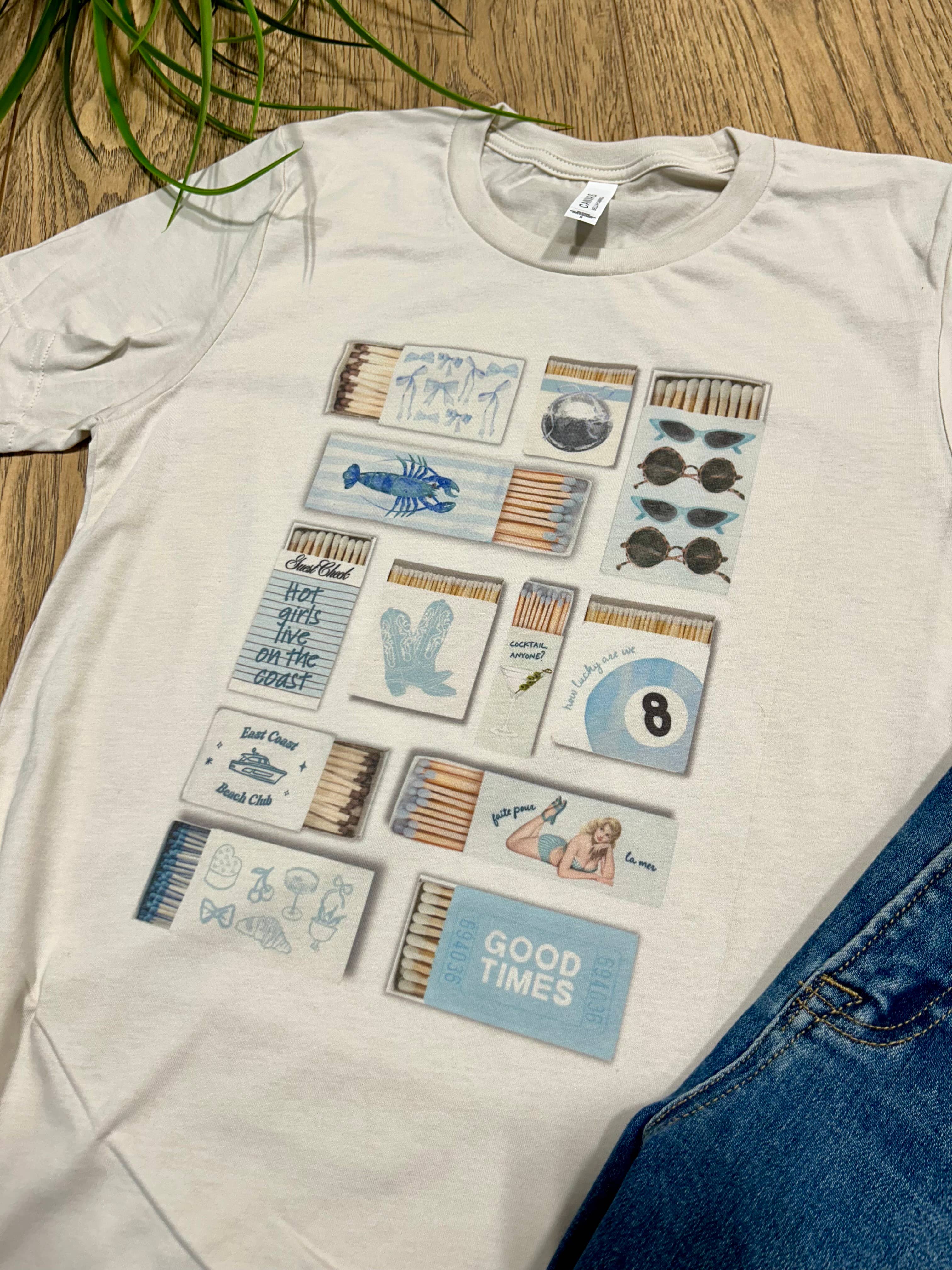 Blue Coastal Match Box Graphic Tee Hoodie, Sweatshirt | PodTeesHub.com