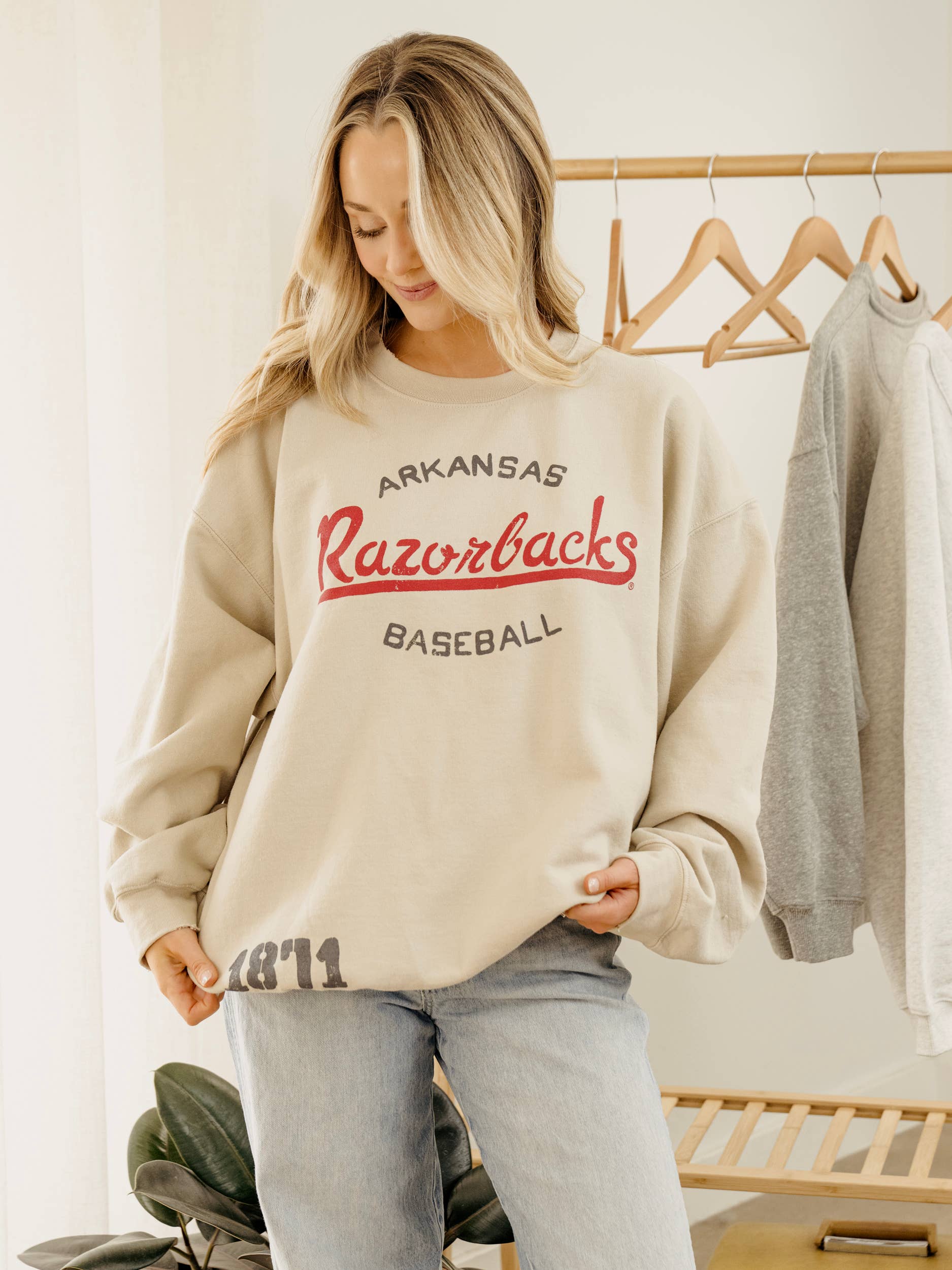 Arkansas Razorbacks Baseball Stencil Thrifted Sweatshirt T-Shirts, Hoodie | PodTeesHub.com
