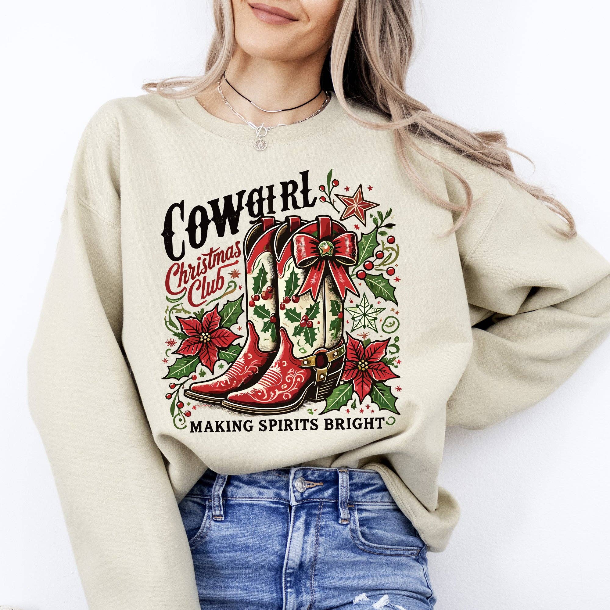Cowgirl Christmas Club, Cowboy Boots, Western Sweatshirt T-Shirts, Hoodie | PodTeesHub.com