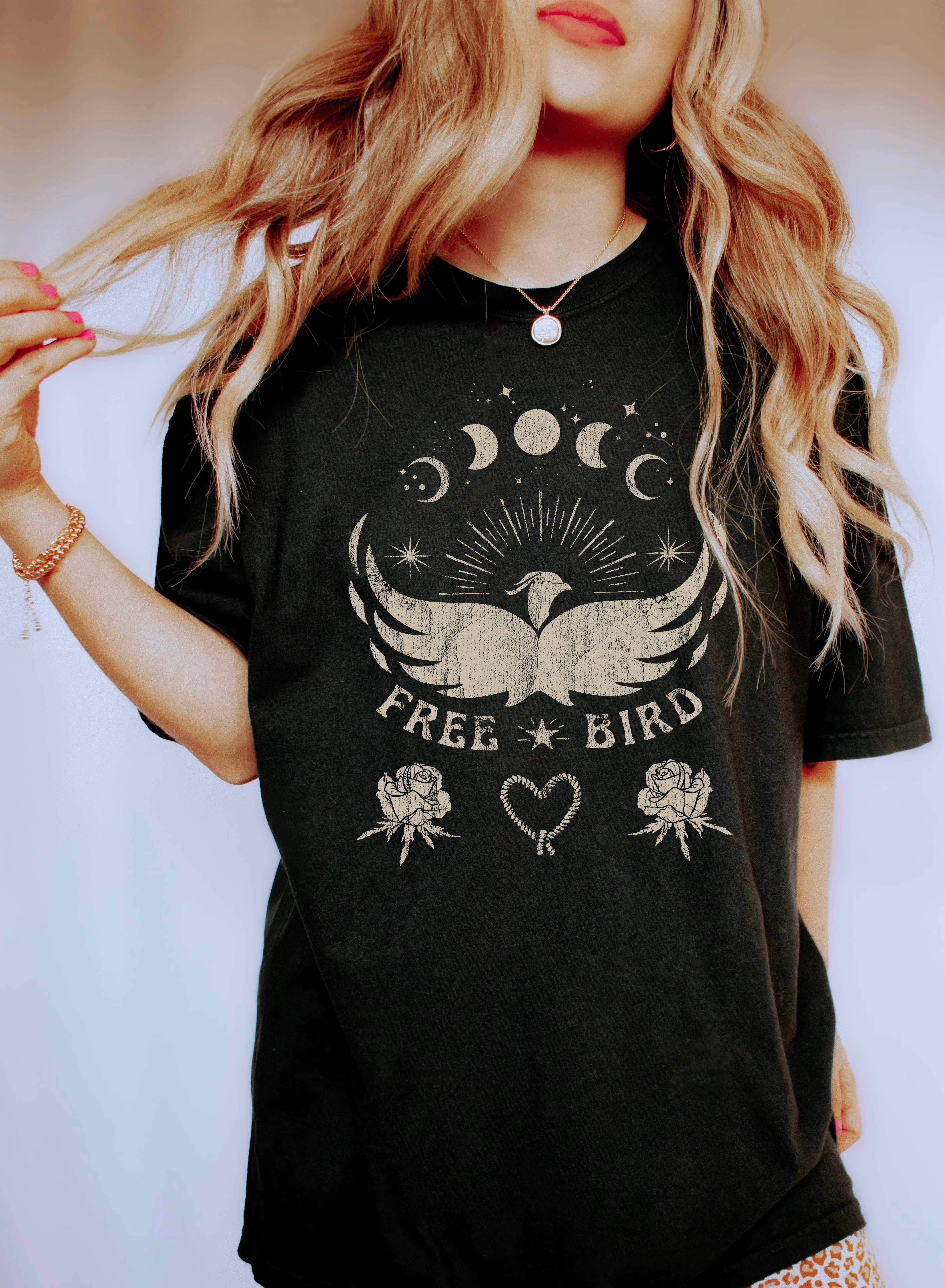 Free Bird Moon Phases and Roses Vintage T-Shirt Hoodie, Sweatshirt | PodTeesHub.com