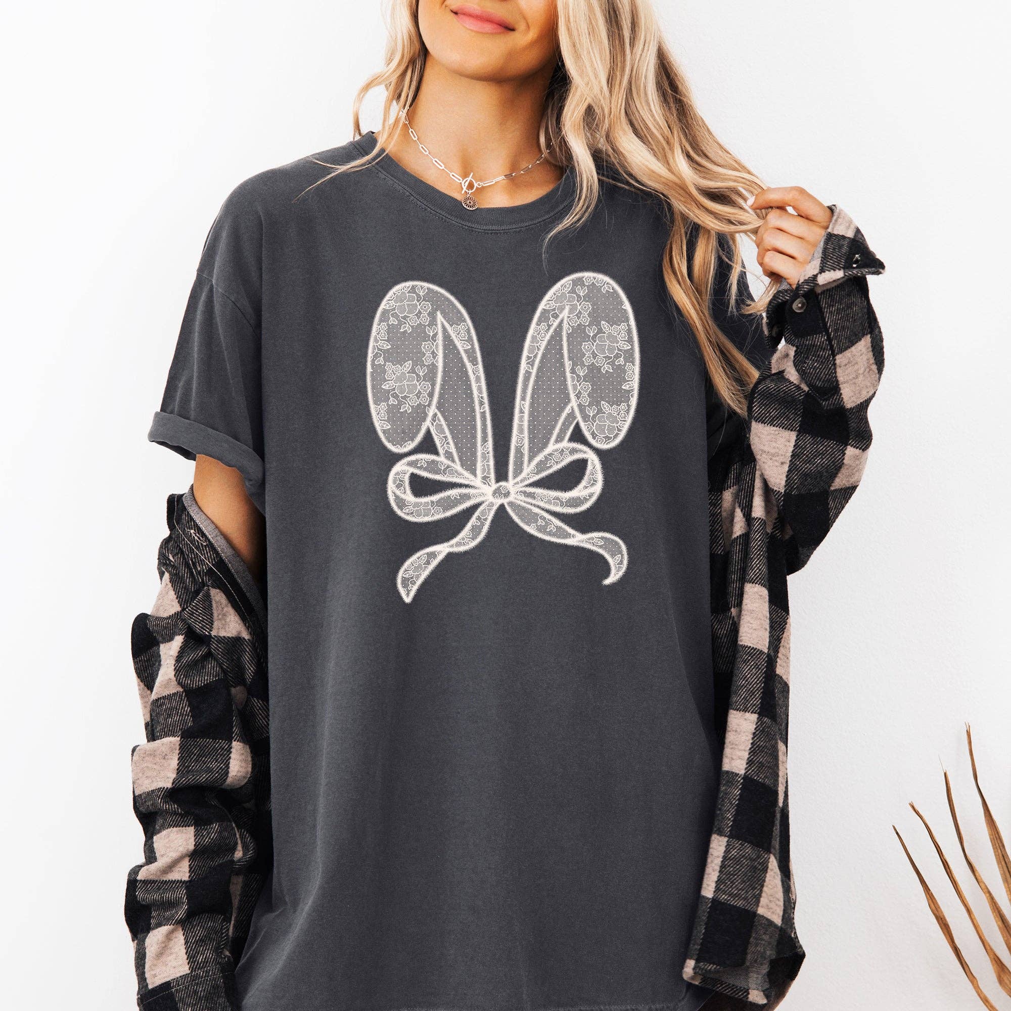 Faux Lace Bunny Ears, Coquette Easter Jesus Holiday Tshirt Hoodie, Sweatshirt | PodTeesHub.com