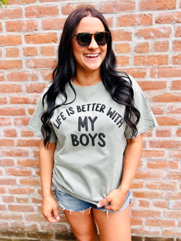 Life Is Better with My Boys Boy Mama Puff Tee Hoodie, Sweatshirt | PodTeesHub.com