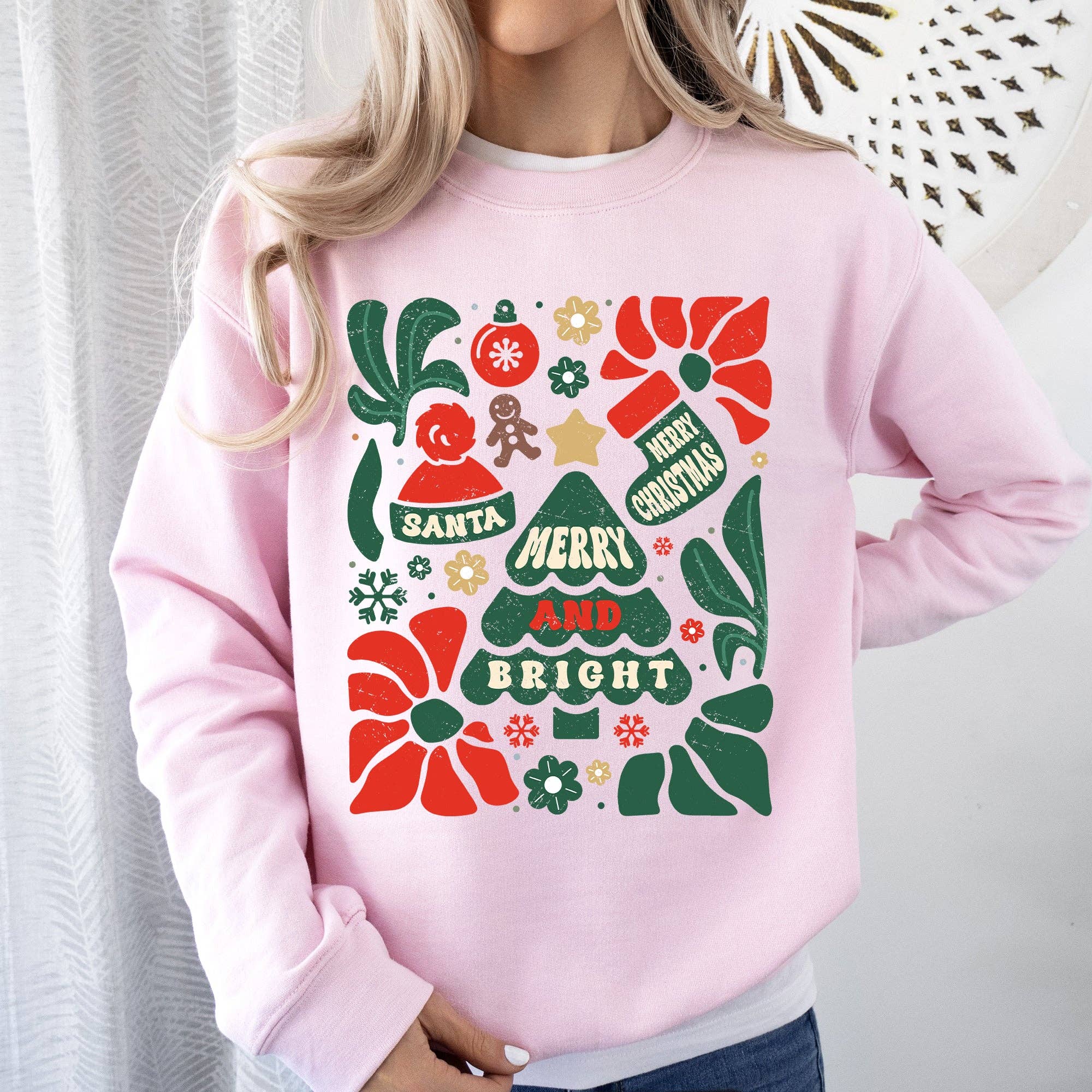 Red Merry and Bright, Tree, Merry Christmas Sweatshirt T-Shirts, Hoodie | PodTeesHub.com