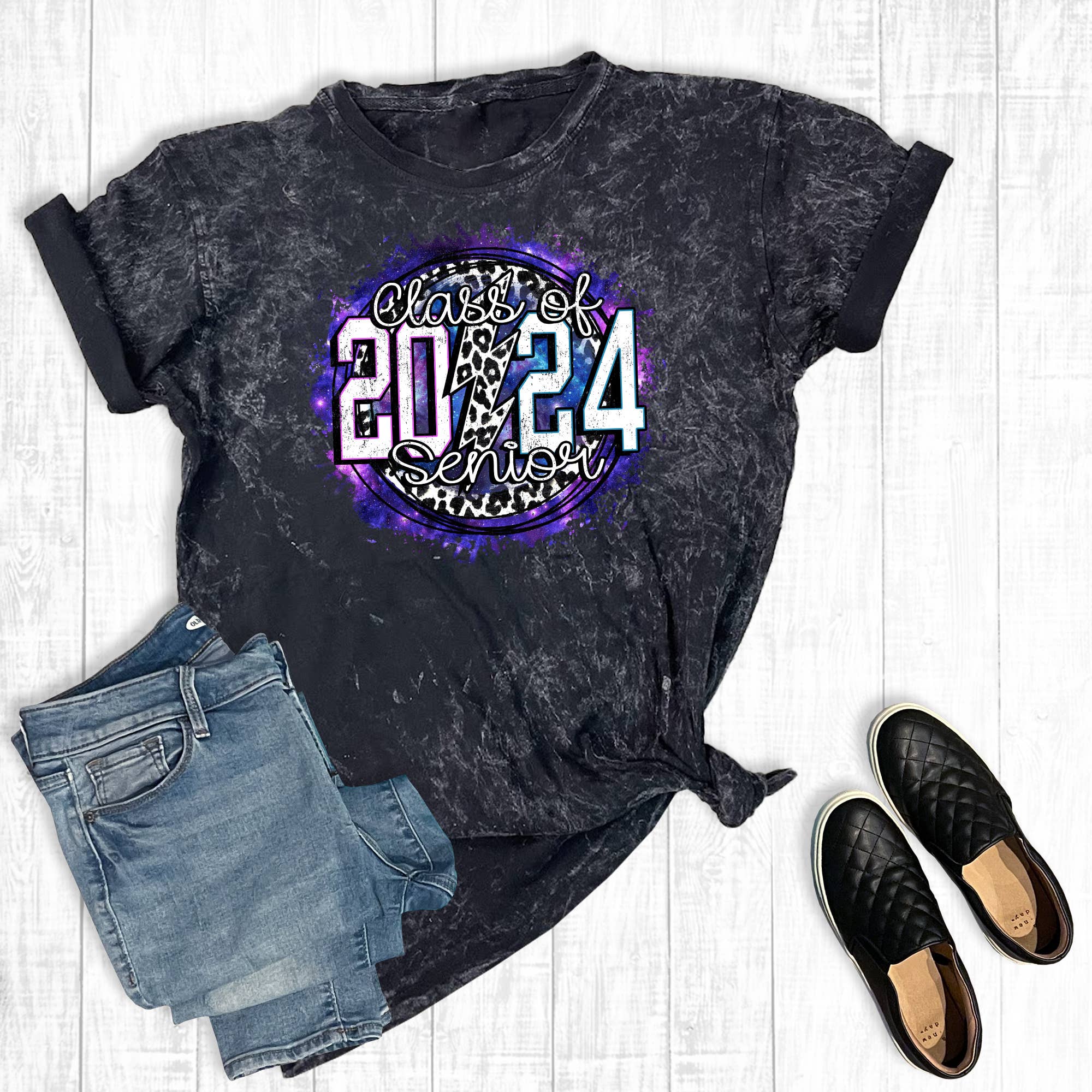 Class of 2024 Senior Mineral Wash Graphic Tee Hoodie, Sweatshirt | PodTeesHub.com