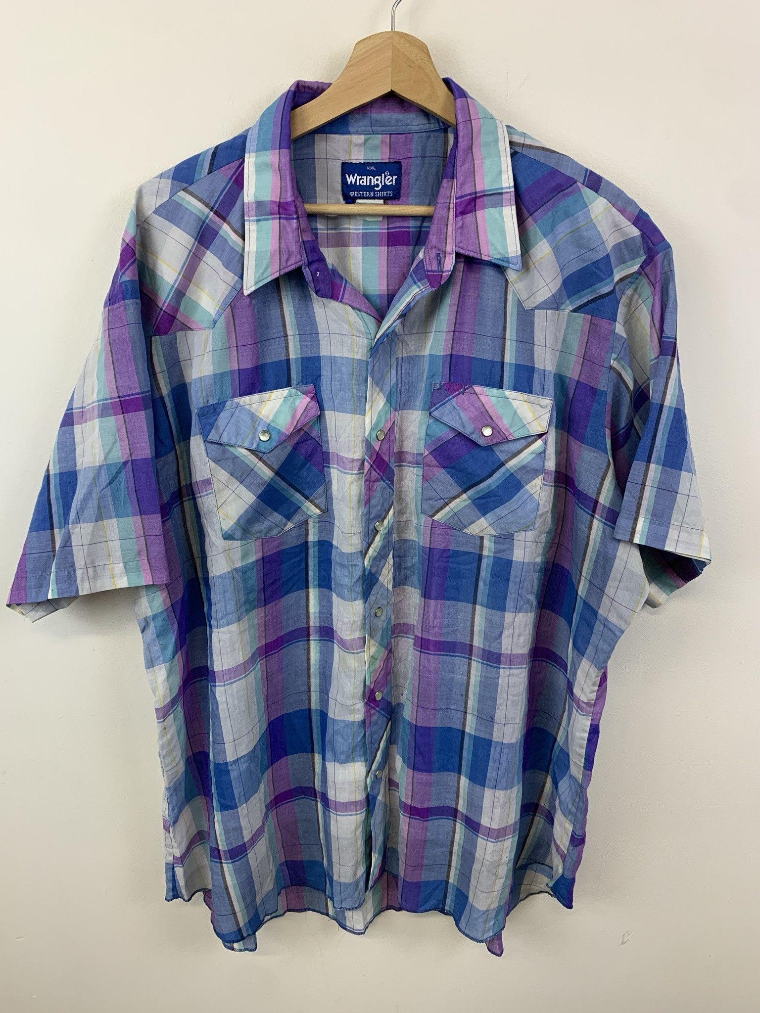 Vintage 1980s Wrangler Pastel Check Pearl Snap Western Shirt Cowboy Shirt Siez Xxl T-Shirts, Hoodie, Sweatshirt