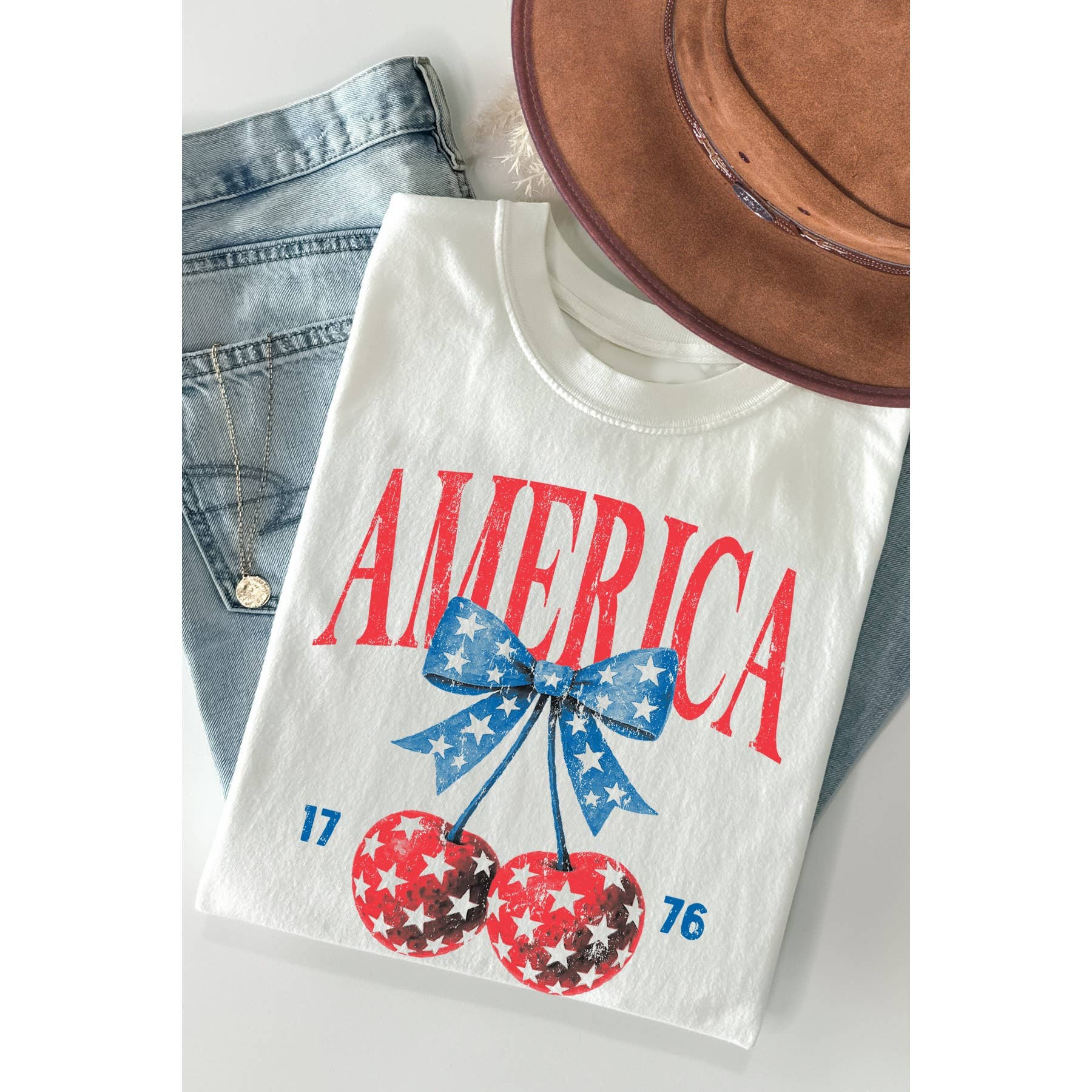 America Cherry Bow Short Sleeve T Shirt Hoodie, Sweatshirt | PodTeesHub.com