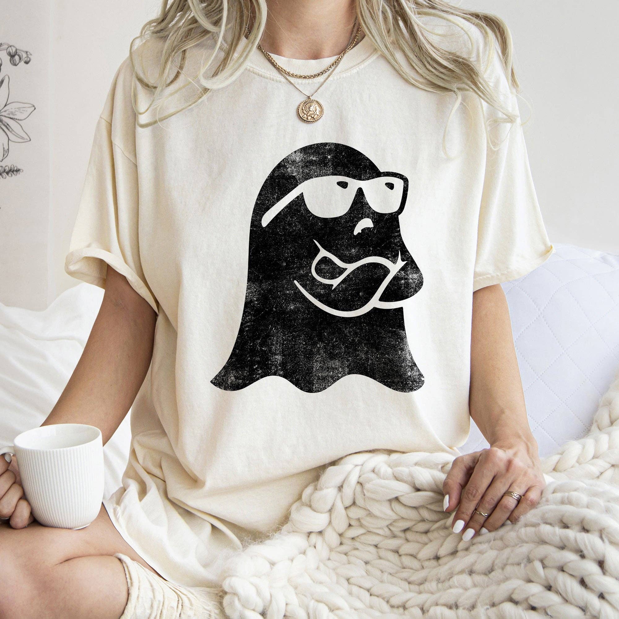 Ghost Arms Crossed Retro Halloween T-Shirt Black Print Hoodie, Sweatshirt | PodTeesHub.com