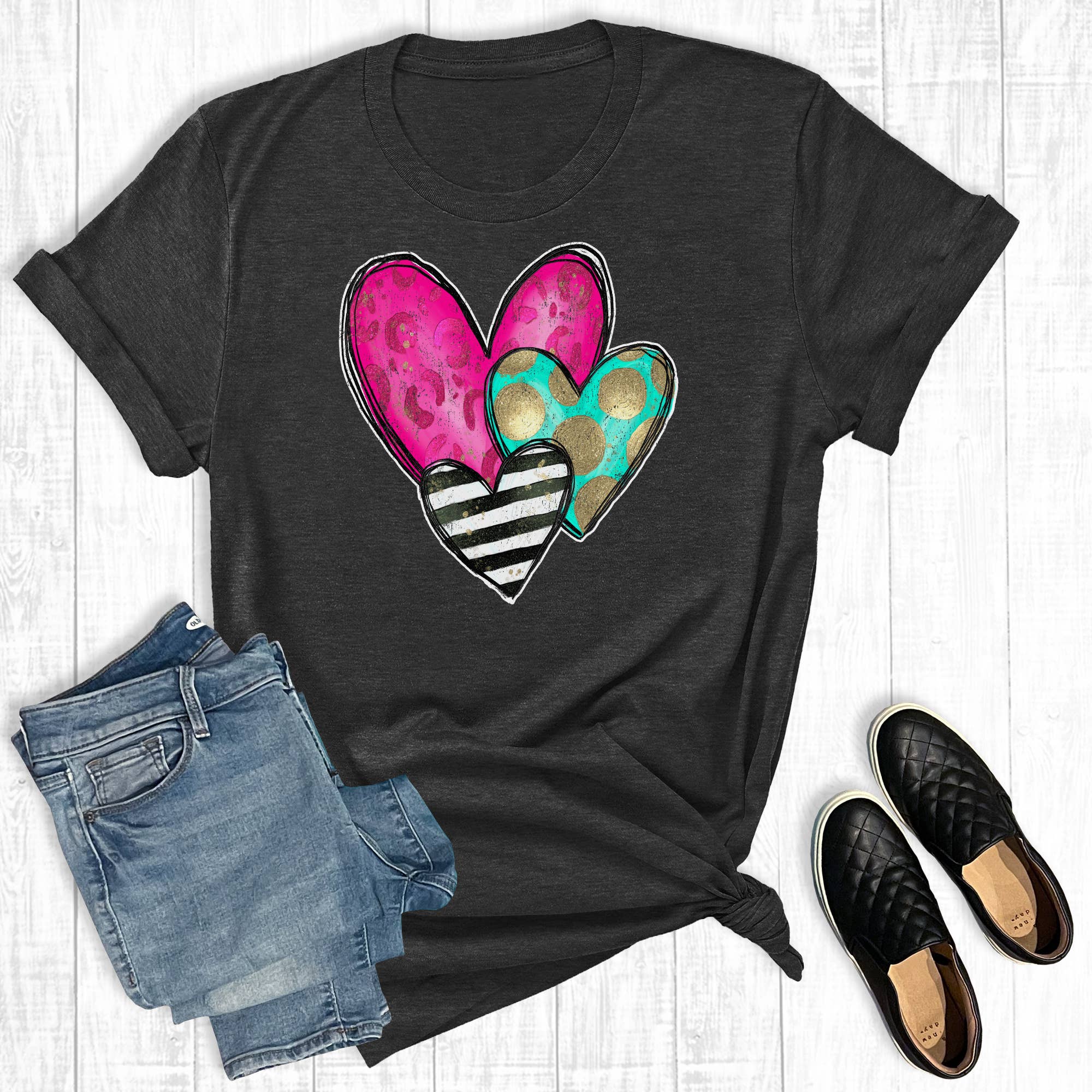 Valentine's Day Turquoise Stripe Heart Graphic Tee Hoodie, Sweatshirt | PodTeesHub.com