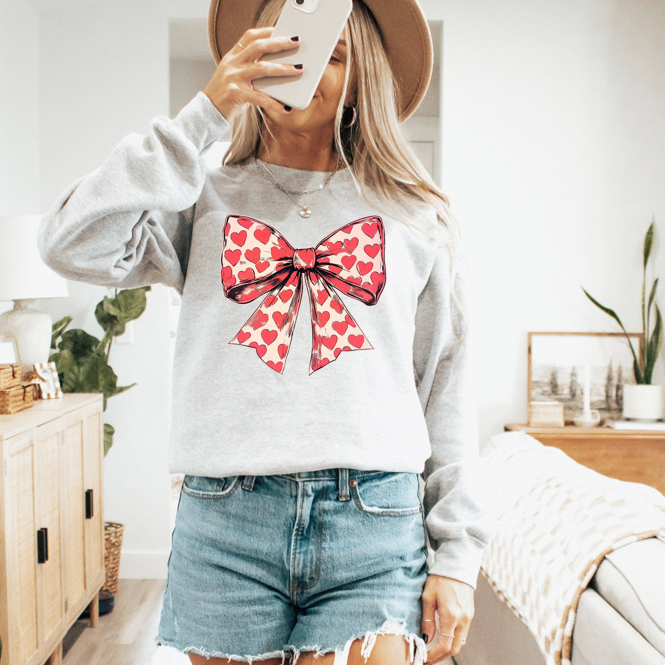 Vintage Bow, Hearts Coquette Valentine's Day Love Sweatshirt T-Shirts, Hoodie | PodTeesHub.com