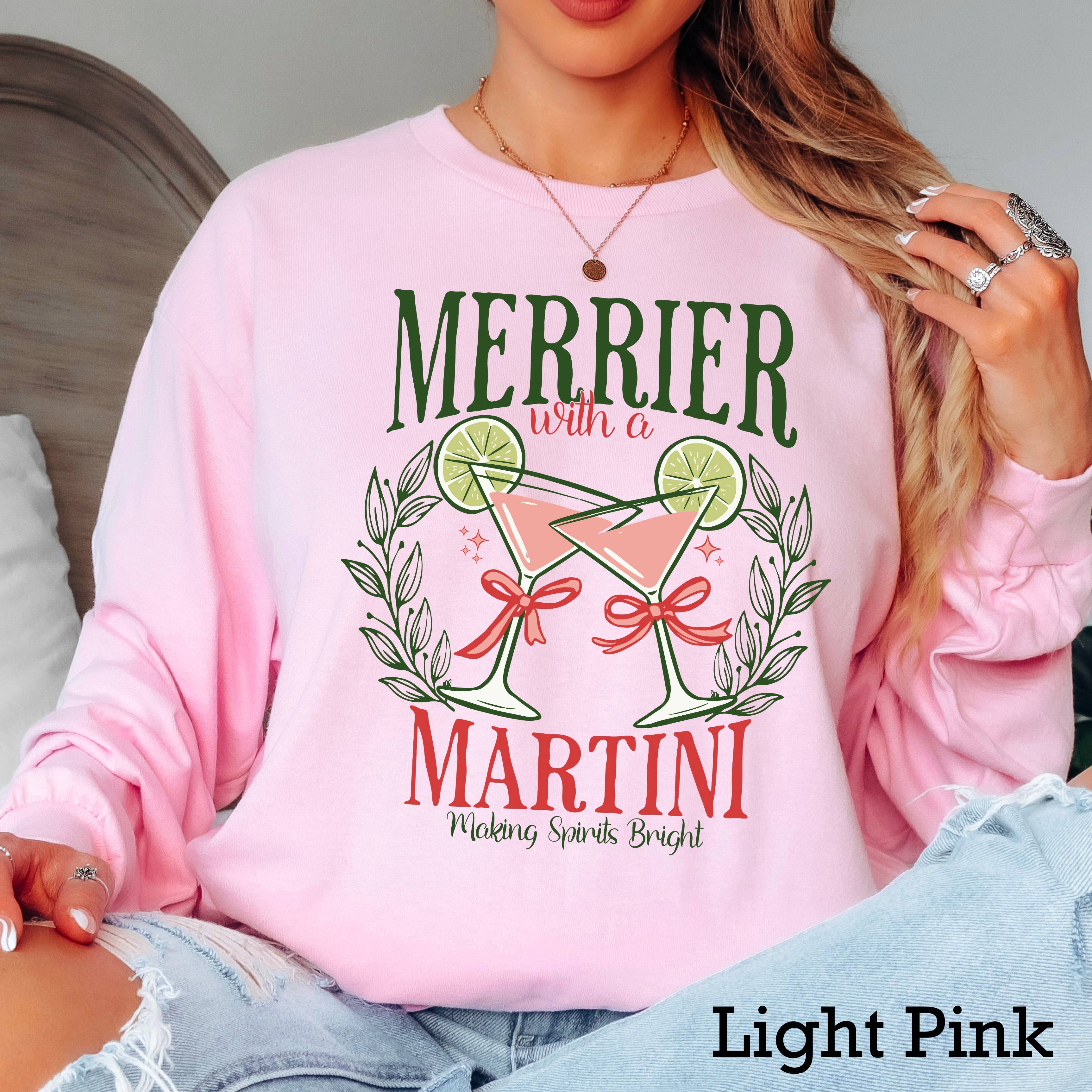 Merrier Martini Christmas Long Sleeve Shirt | Gildan Hoodie, Sweatshirt | PodTeesHub.com
