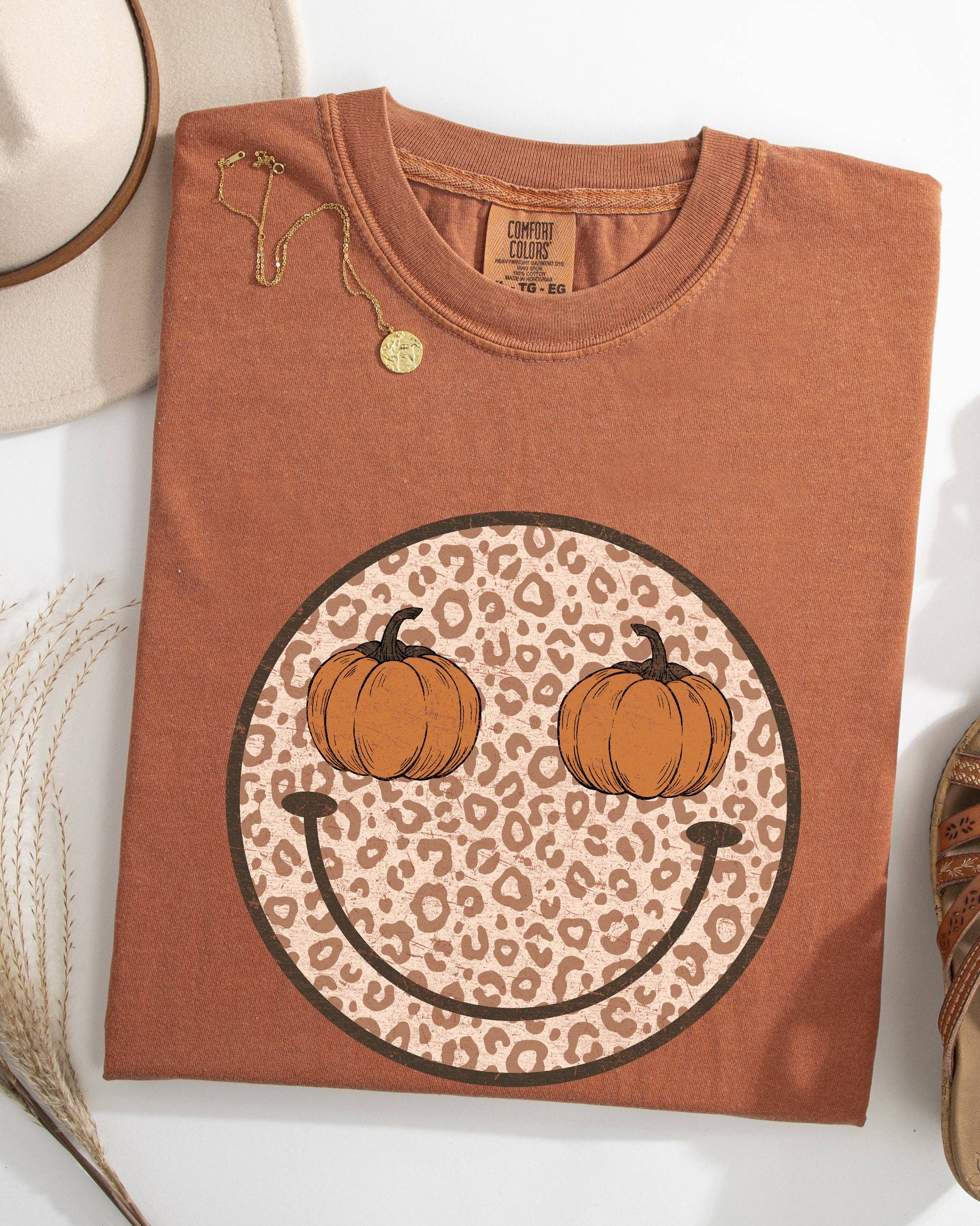 Leopard Print Smiley Halloween Pumpkin Fall Autumn Shirt Hoodie, Sweatshirt | PodTeesHub.com