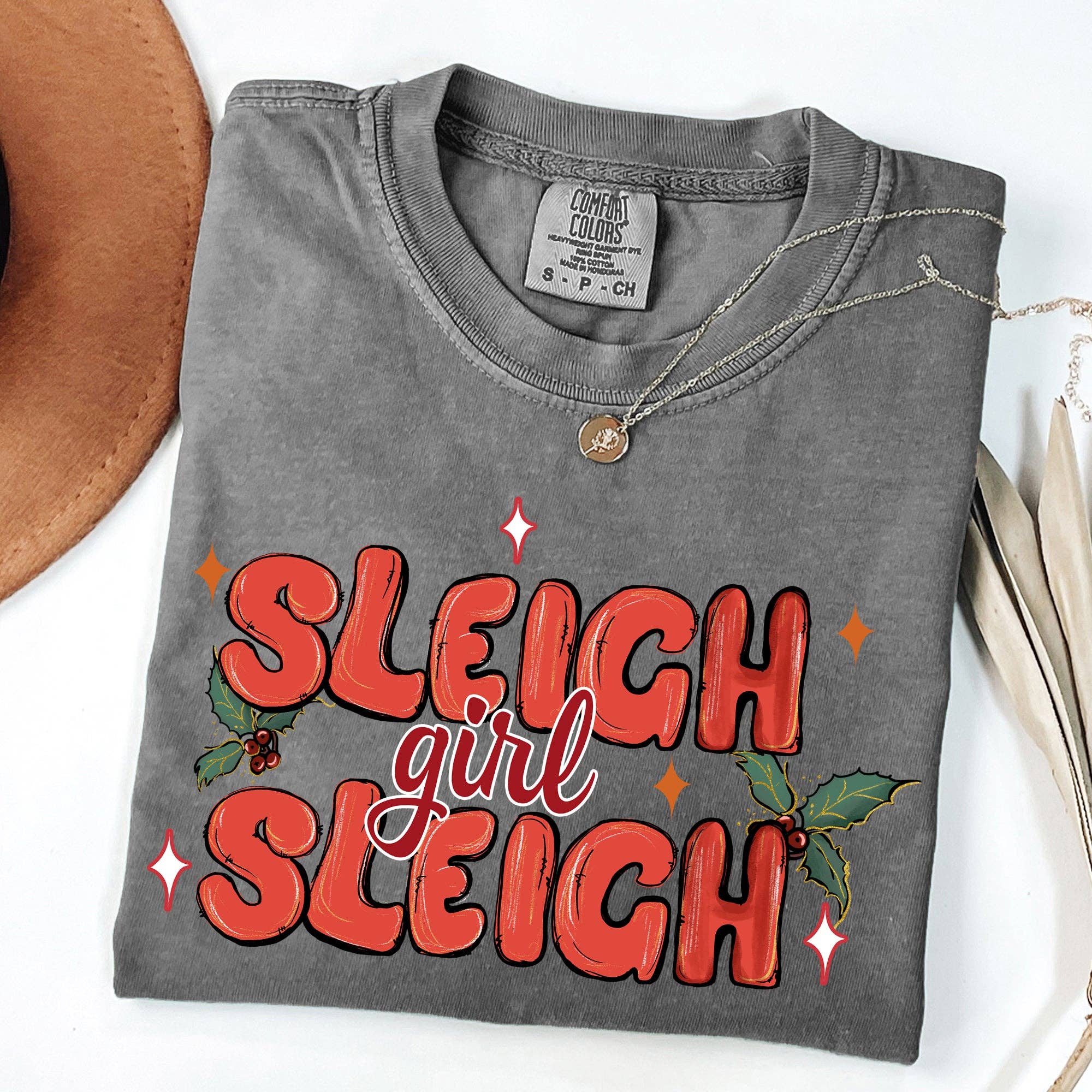 Sleigh Girl Sleigh, Christmas, Holly Retro Santa Xmas Tshirt Hoodie, Sweatshirt | PodTeesHub.com