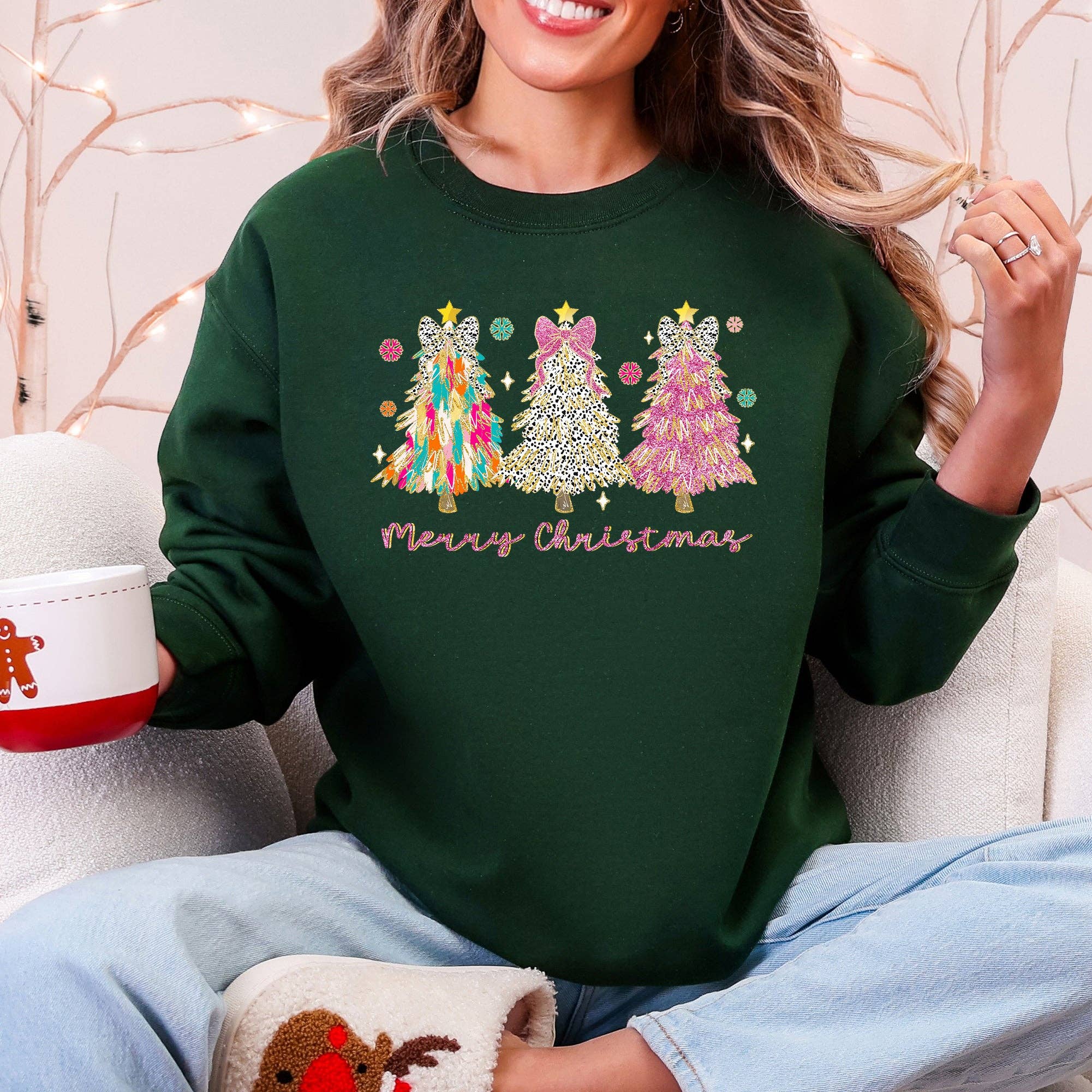 Merry Christmas, Pastel Christmas Trees, Santa, Sweatshirt T-Shirts, Hoodie | PodTeesHub.com
