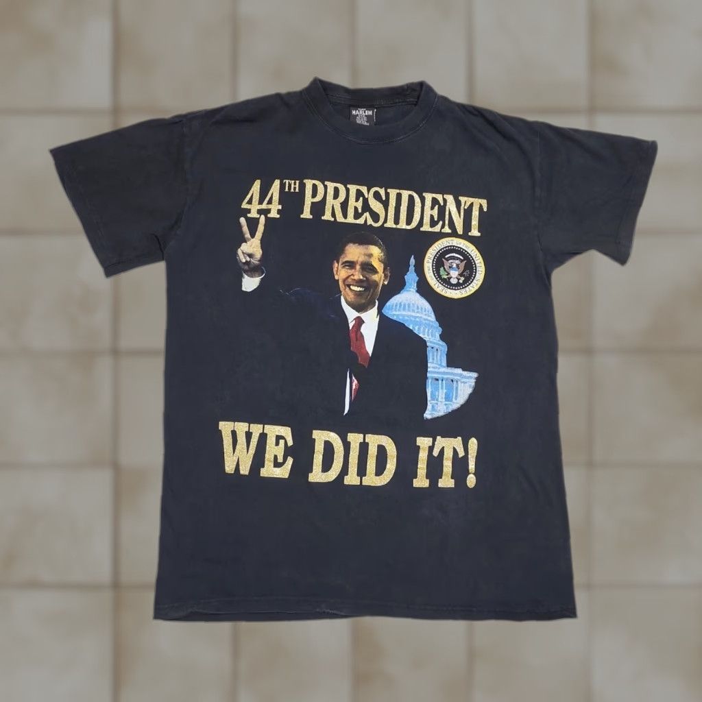 Vintage Harlem Barrack Obama T Shirt Mens 2xl Black Logo Graphic 2000s Usa Hip Hop Retro 44t Hoodie, Sweatshirt