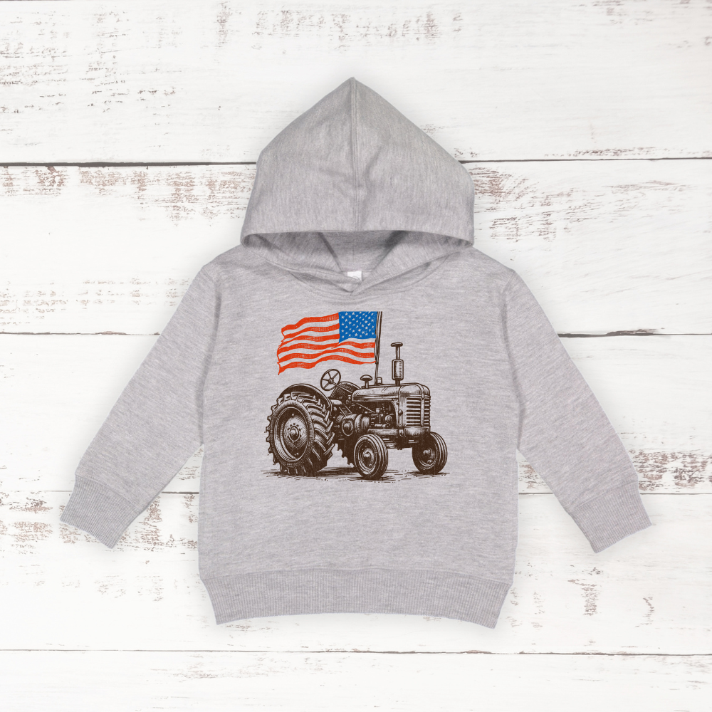 American Flag Tractor | Toddler Pullover Hoodie Sweatshirt T-Shirts | PodTeesHub.com