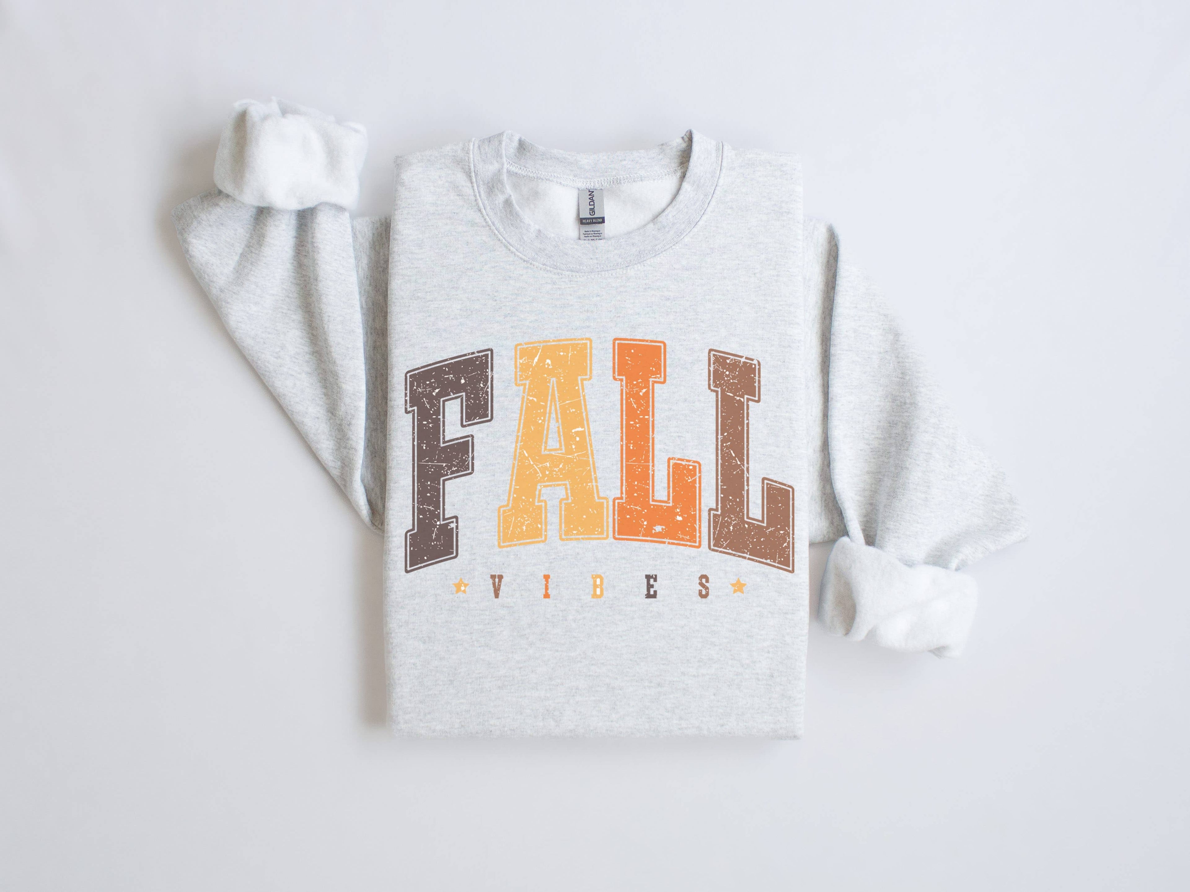 Fall Vibes Varsity Fall Crew Neck Sweatshirt T-Shirts, Hoodie | PodTeesHub.com