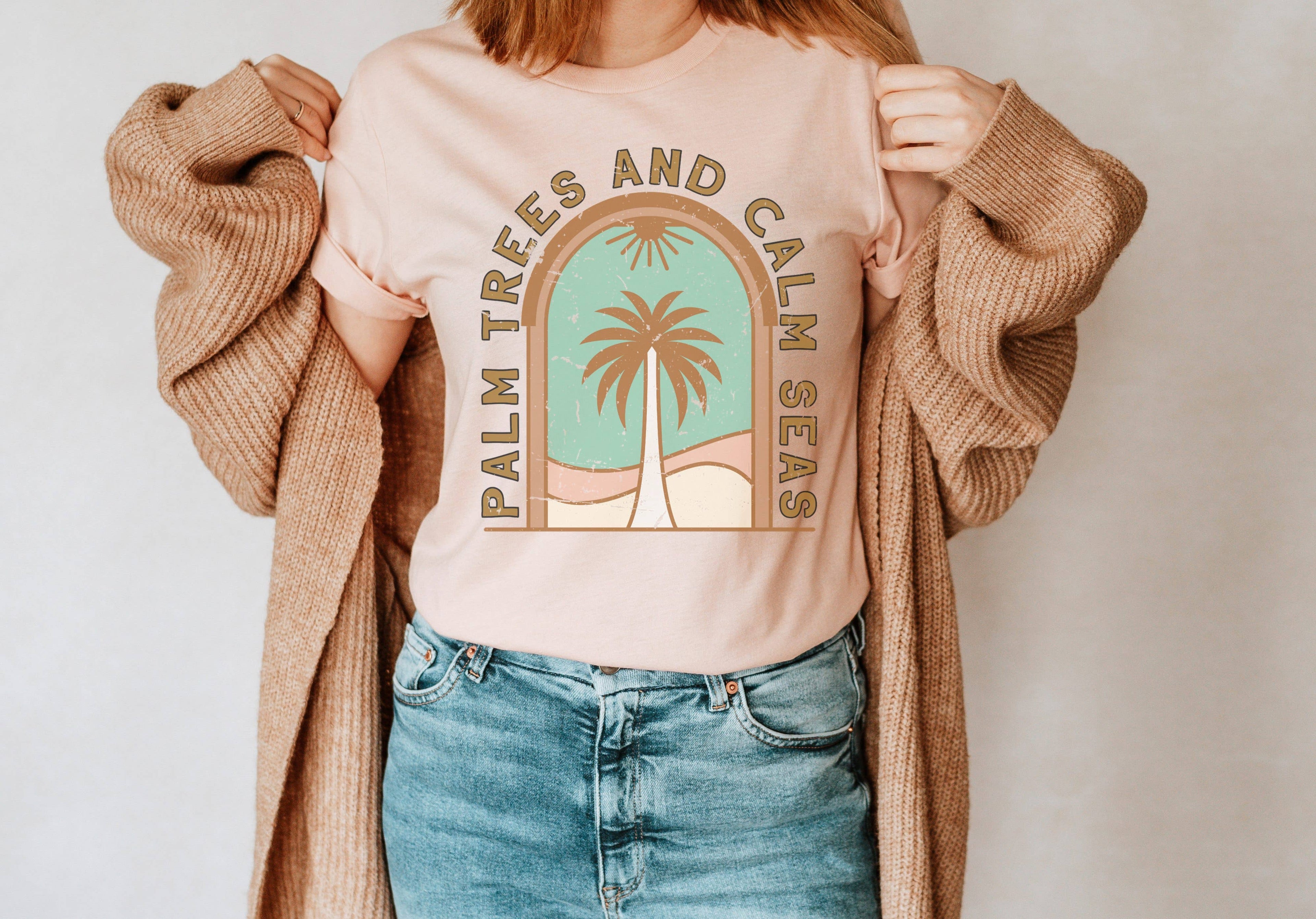 Palm Trees and Calm Seas Retro Tee | Beachy Vibes Tee Hoodie, Sweatshirt | PodTeesHub.com