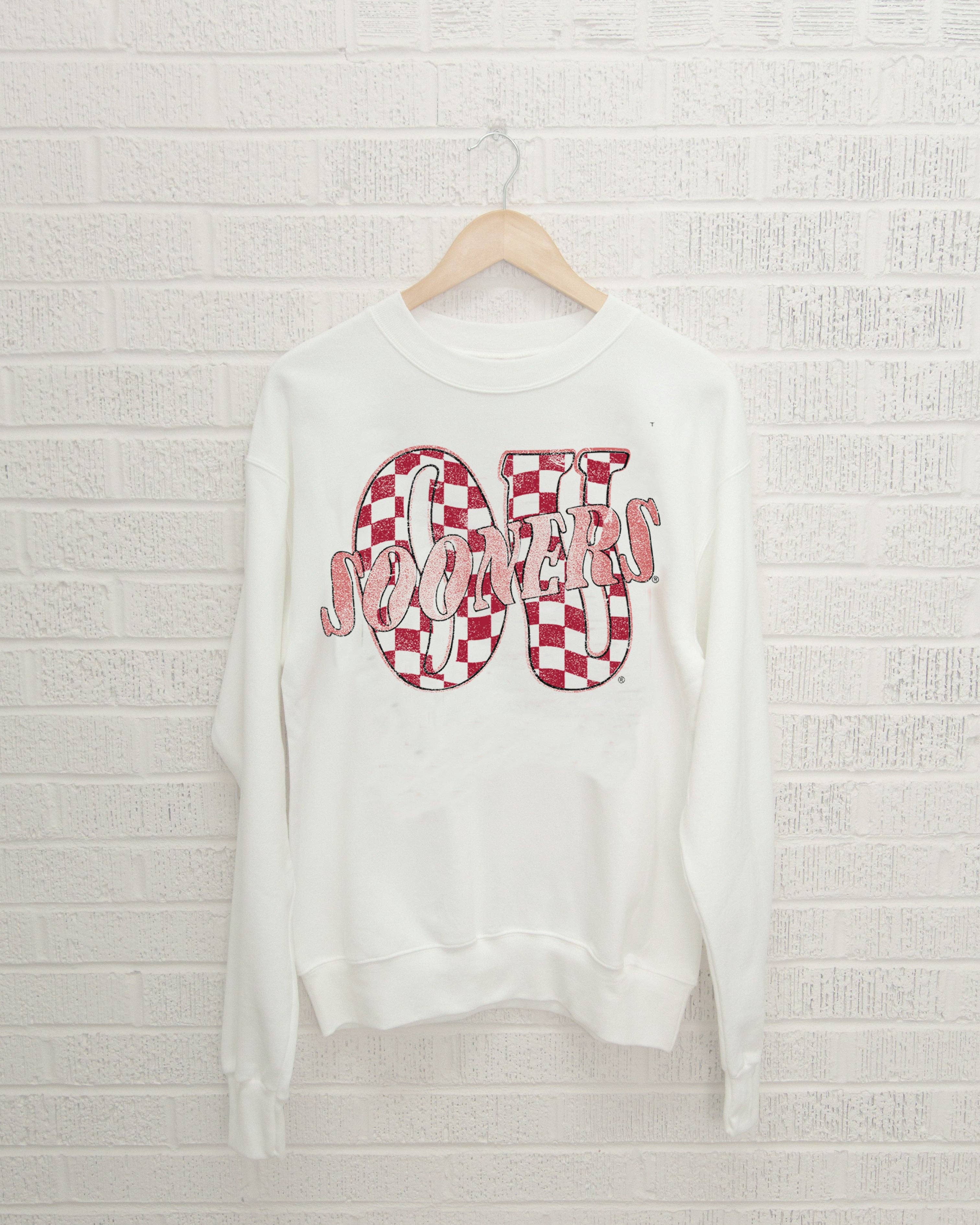 Ou Oklahoma Sooners Twisted Check White Thrifted Sweatshirt T-Shirts, Hoodie | PodTeesHub.com