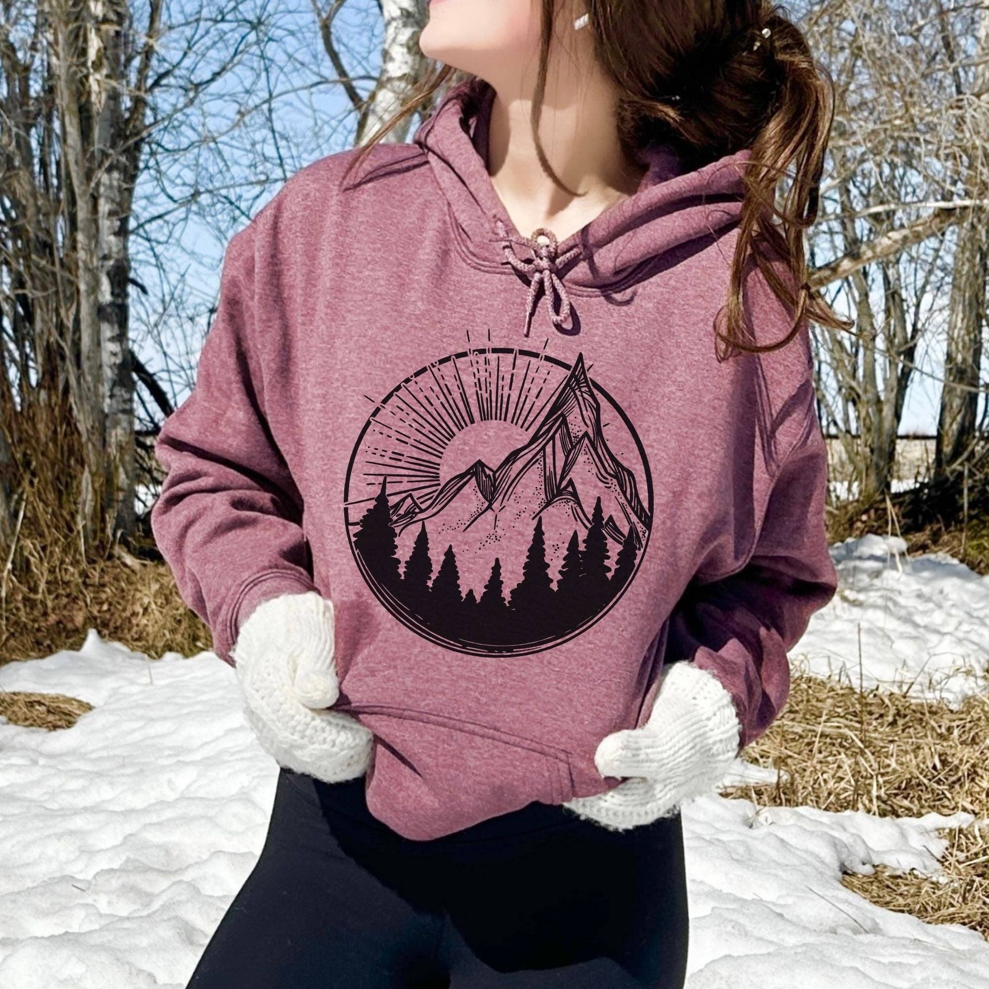Mountain Sun Hoodie Nature Crewneck Sweatshirt *Unisex Fit* T-Shirts | PodTeesHub.com