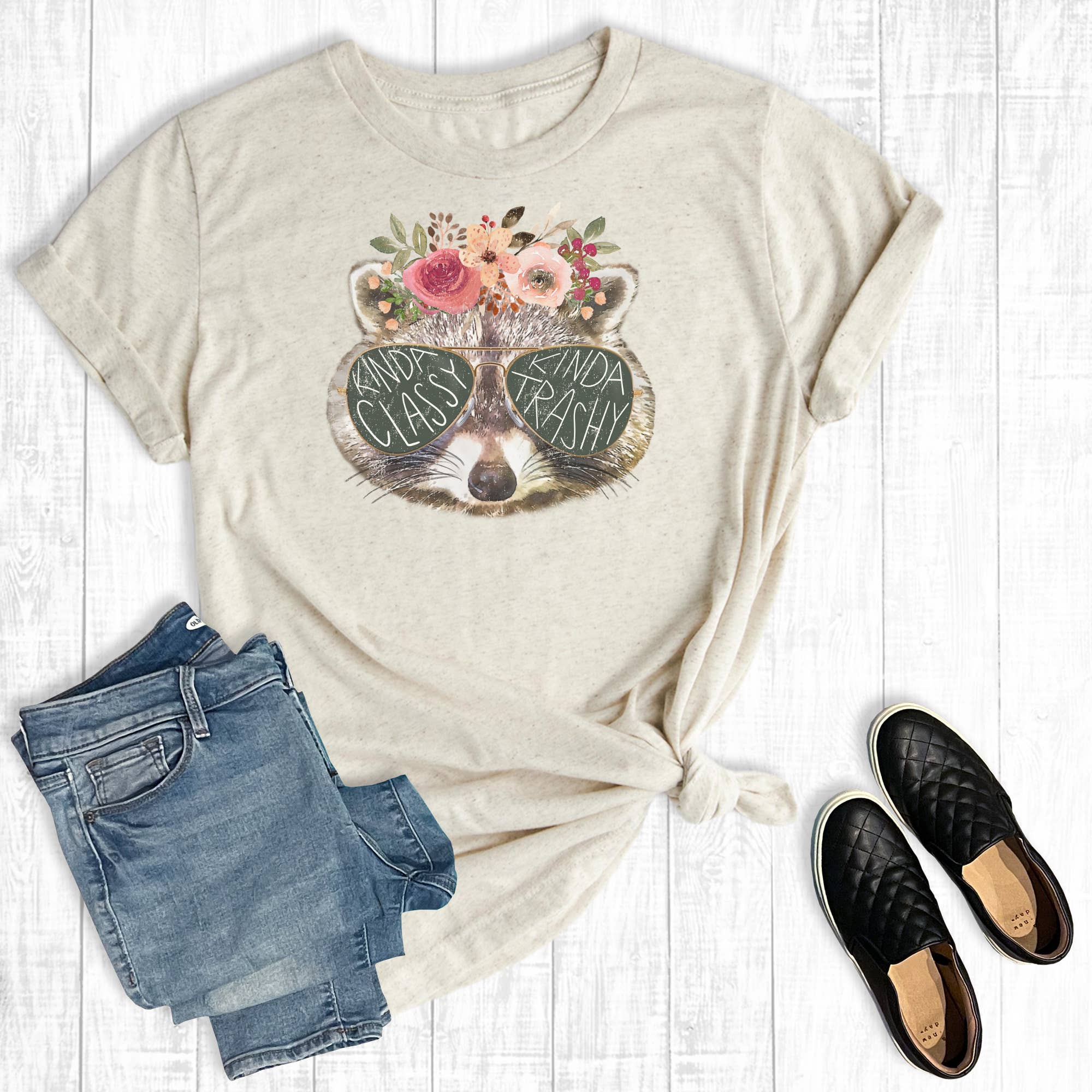 Funny Kinda Classy Kinda Trashy Racoon Graphic Tee Hoodie, Sweatshirt | PodTeesHub.com