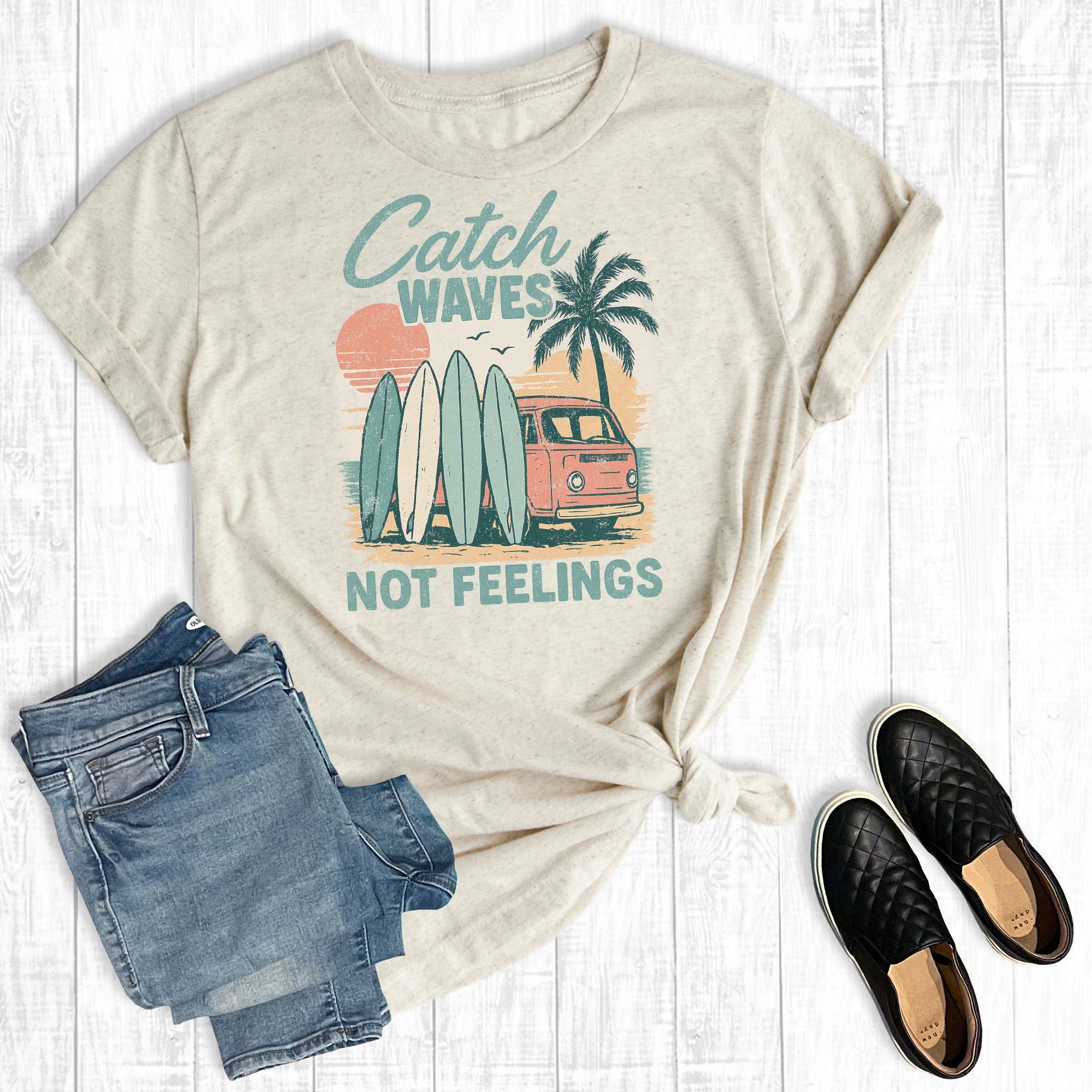Summer Vacation Catch Waves Not Feelings Graphic Tee Hoodie, Sweatshirt | PodTeesHub.com