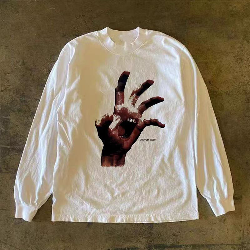 Vintage White Washed Retro Fun Hand Print Long Sleeved T-Shirts, Hoodie, Sweatshirt