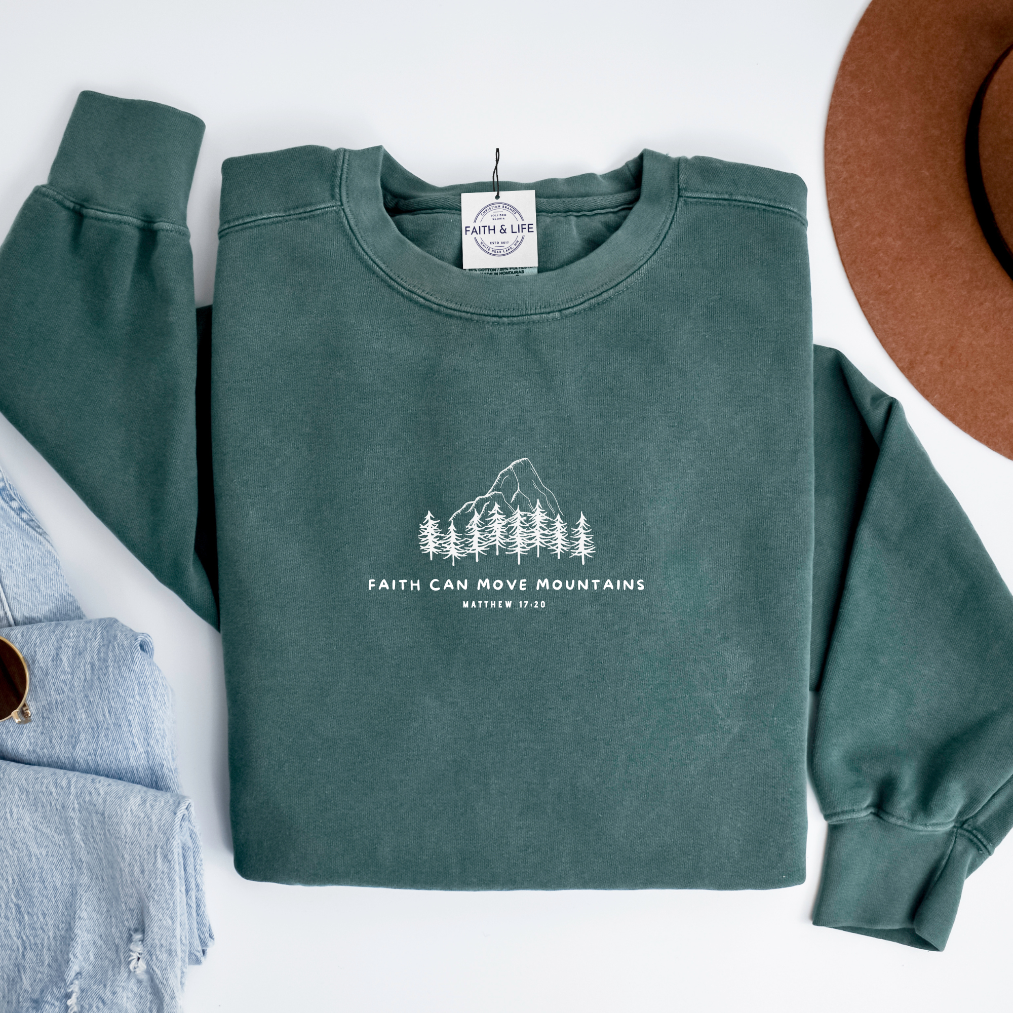 Faith Can Move Mountains Heavyweight Crewneck Sweater T-Shirts, Hoodie, Sweatshirt | PodTeesHub.com