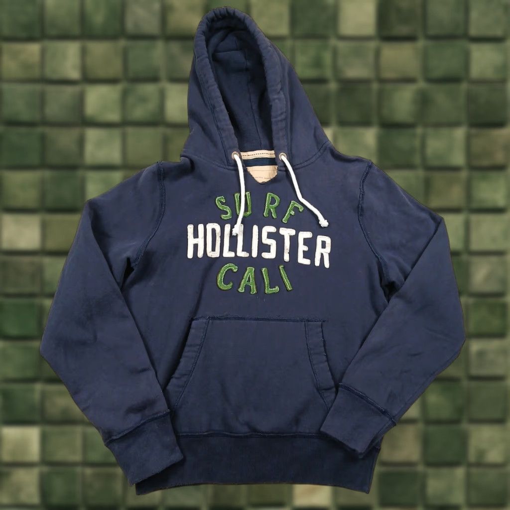 Vintage Hollister Hoodie Sweatshirt Mens Large Blue Y2k Shirt Hooded Pullover Crew Neck Logo | PodTeesHub.com