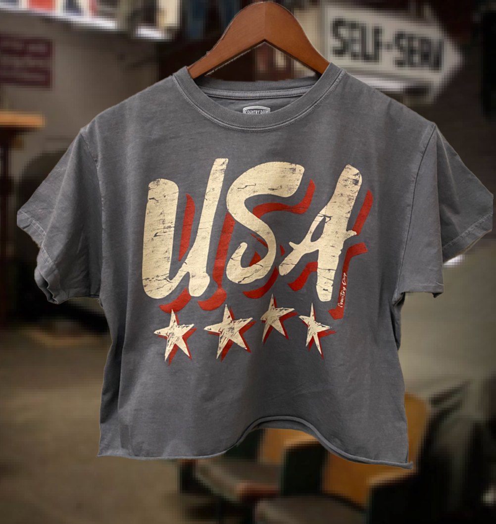 USA Vintage Relaxed Crop T-Shirt Hoodie, Sweatshirt | PodTeesHub.com