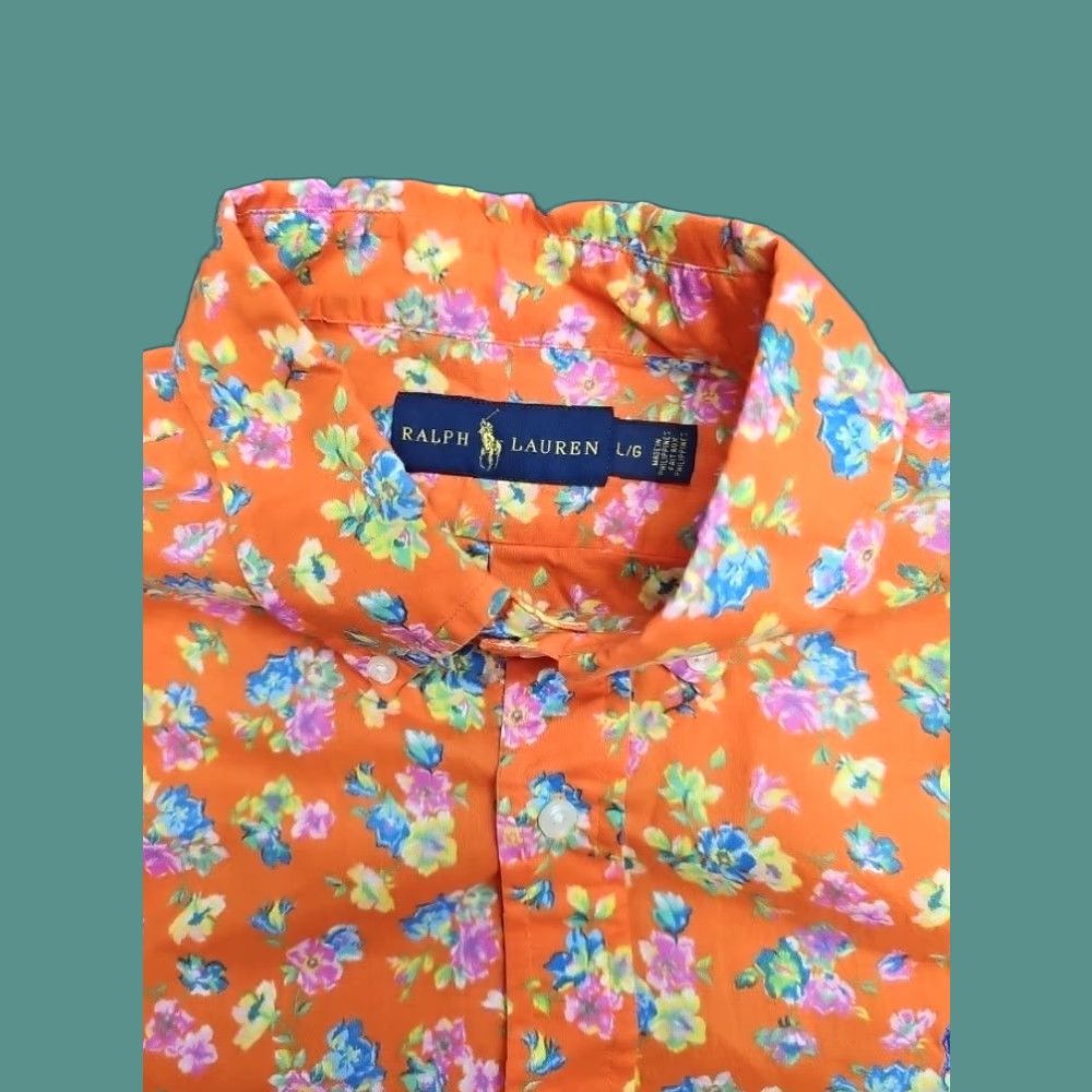 Polo Ralph Lauren Vintage Polo Ralph Lauren Tropical Shirt Men Large Orange Classic Fit Multicolor F Hoodie, Sweatshirt