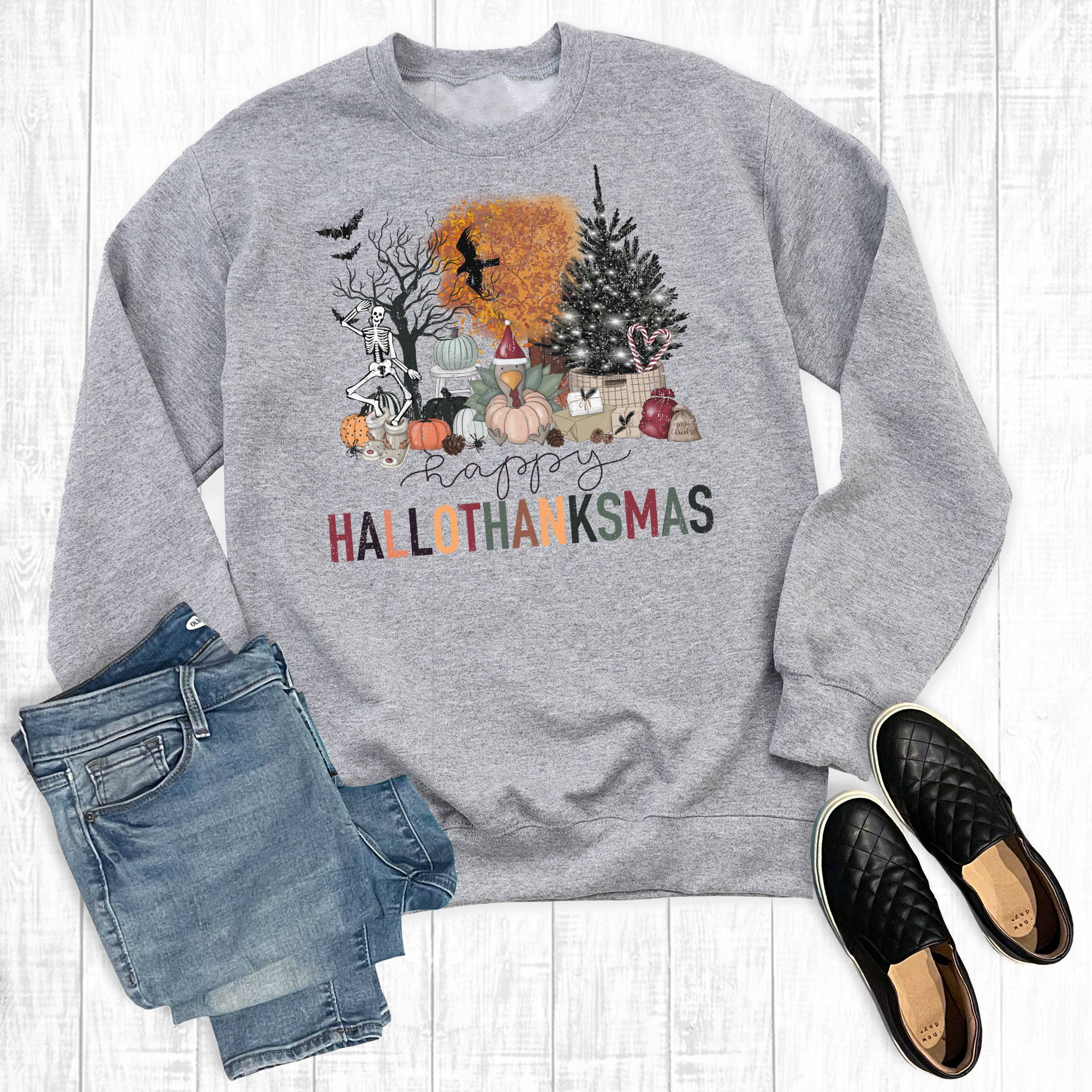 Holiday Happy Hallowthankmas Sweatshirt T-Shirts, Hoodie | PodTeesHub.com