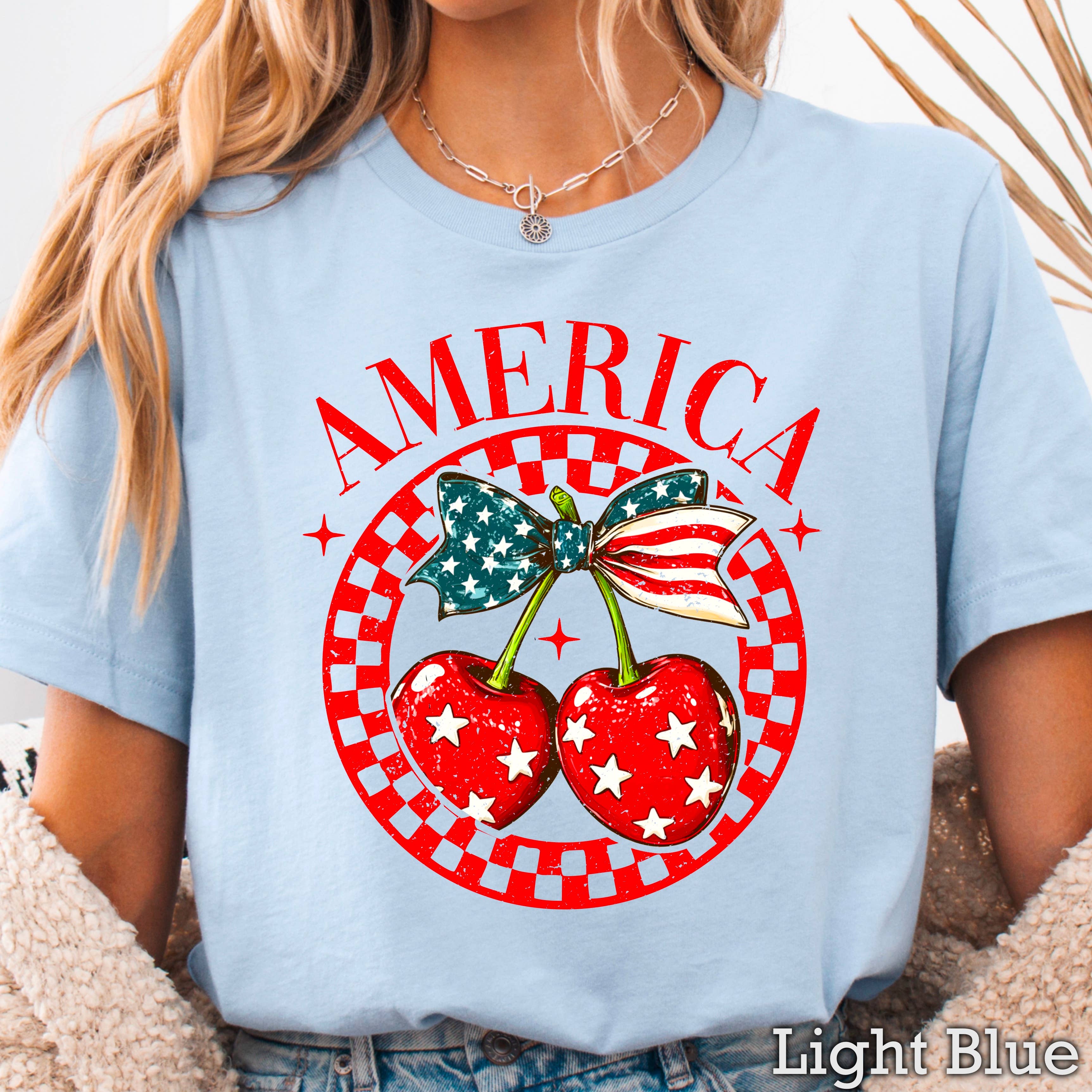 America Cherries | July 4th Graphic Tee | Gildan Hoodie, Sweatshirt | PodTeesHub.com