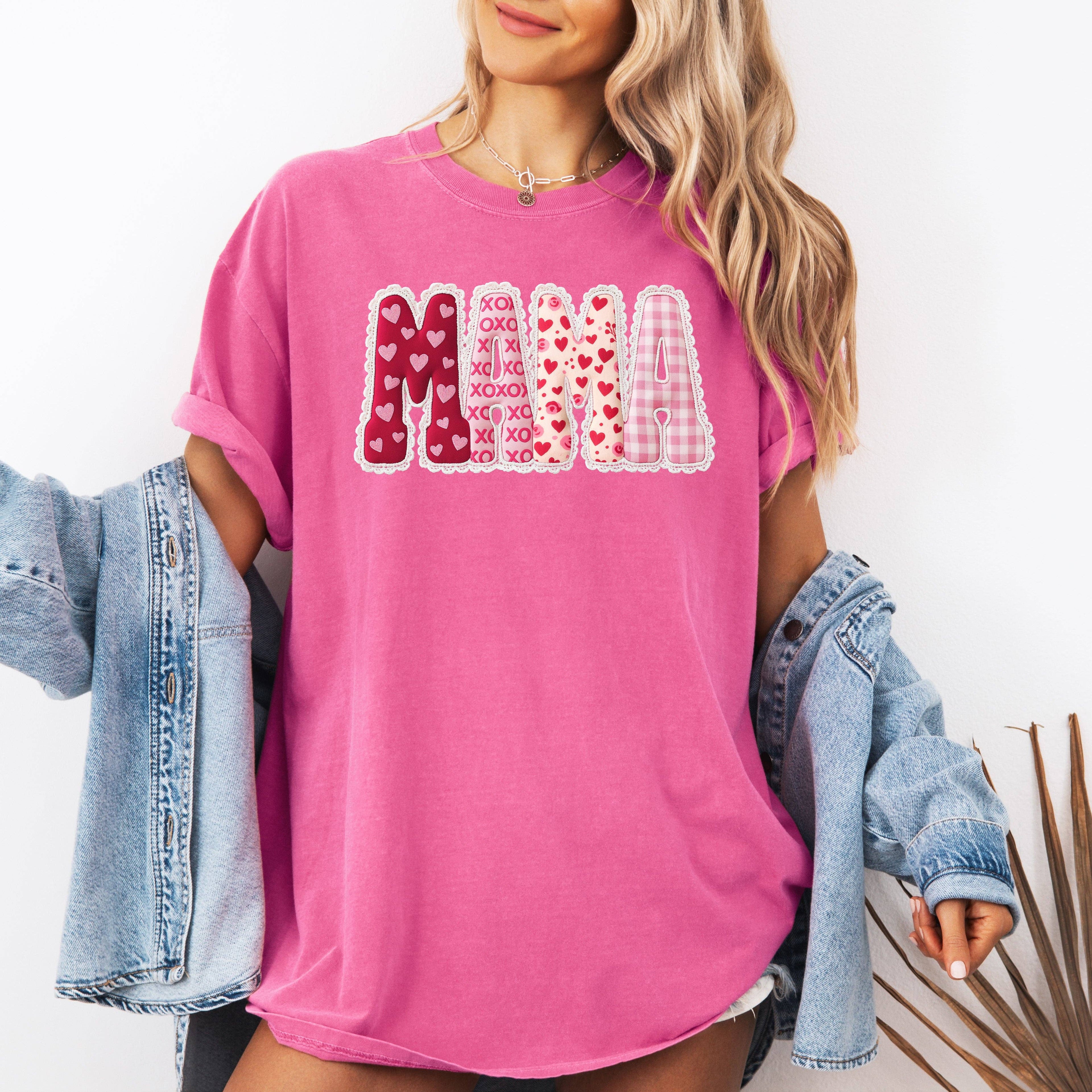 Adorable Mama, Patterned Valentine's Day, Hearts T-Shirt Hoodie, Sweatshirt | PodTeesHub.com