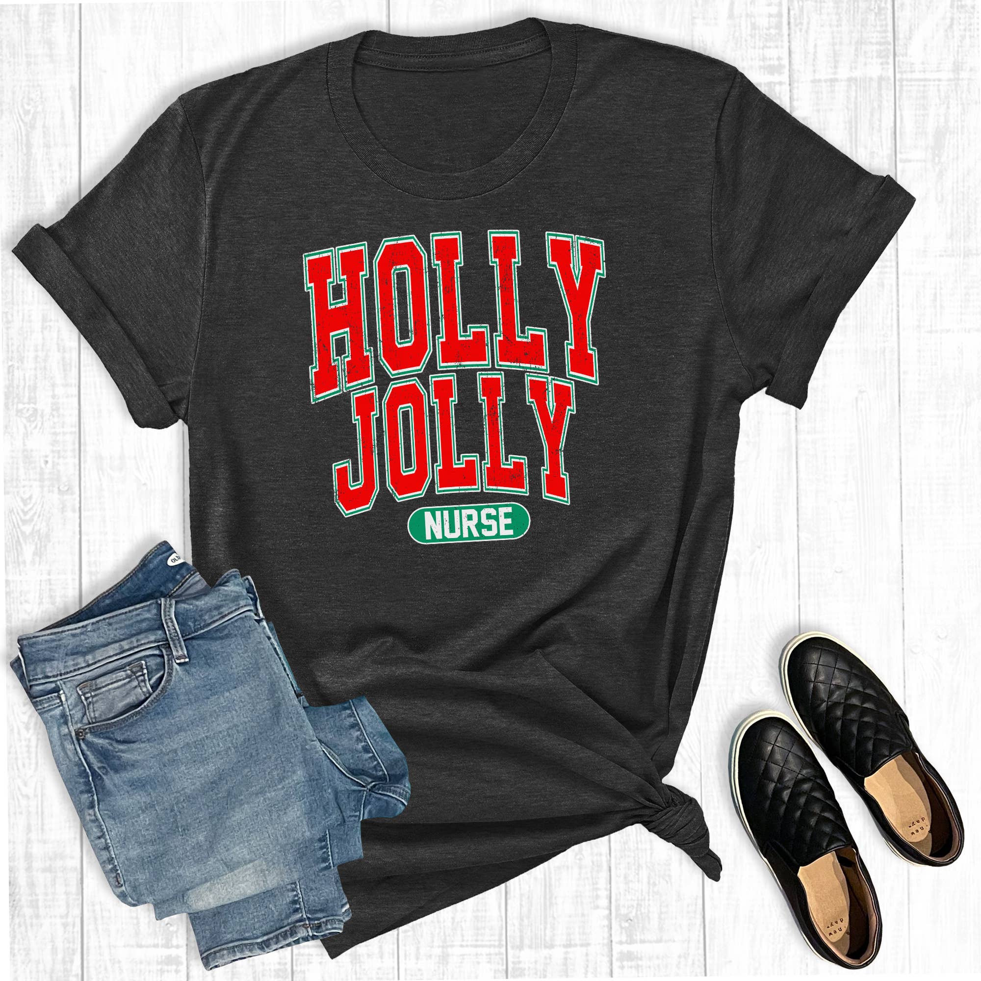 Christmas Holly Jolly Nurse Graphic Tee Hoodie, Sweatshirt | PodTeesHub.com