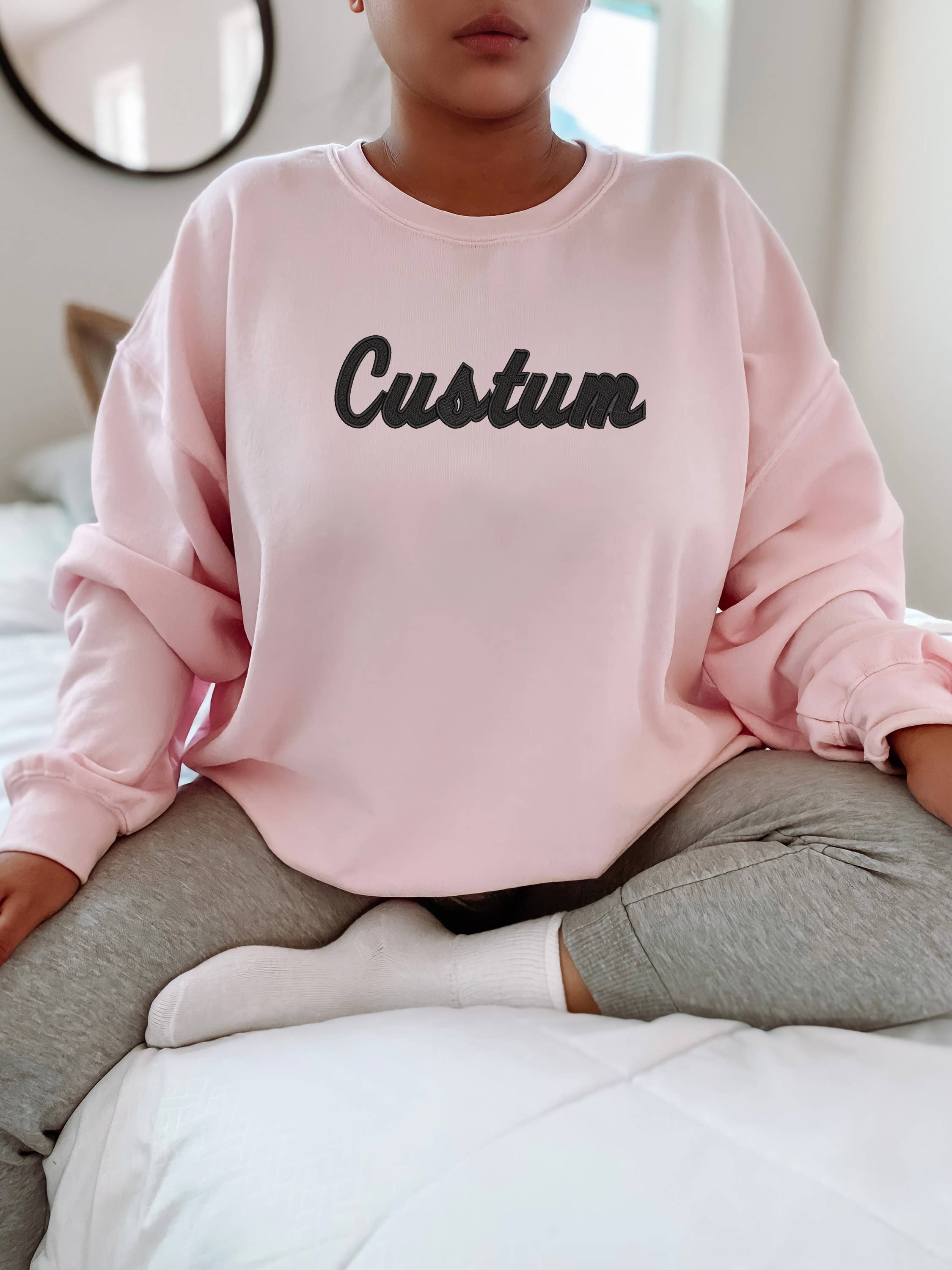 Custom Embroidered Sweatshirt, Embroidered, Varsity Font T-Shirts, Hoodie | PodTeesHub.com