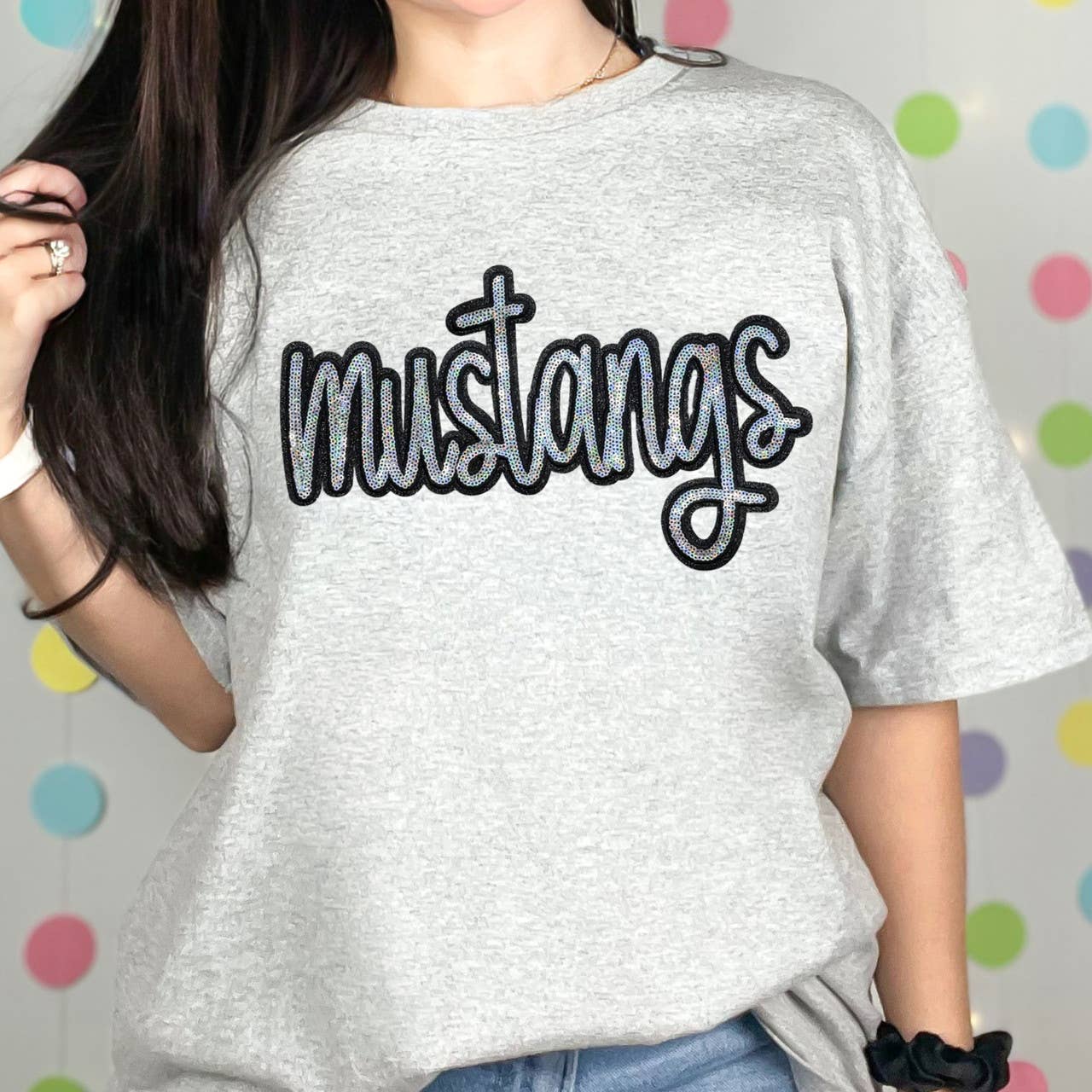 Mustangs Sequin Patch Ash Everyday Tee Hoodie, Sweatshirt | PodTeesHub.com