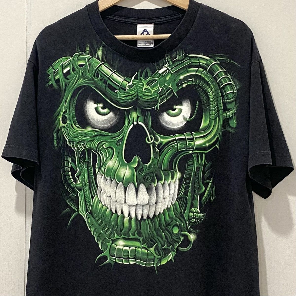 Vintage Y2k Green Skull Pile Tee Glow In The Dark Print Hoodie, Sweatshirt | PodTeesHub.com