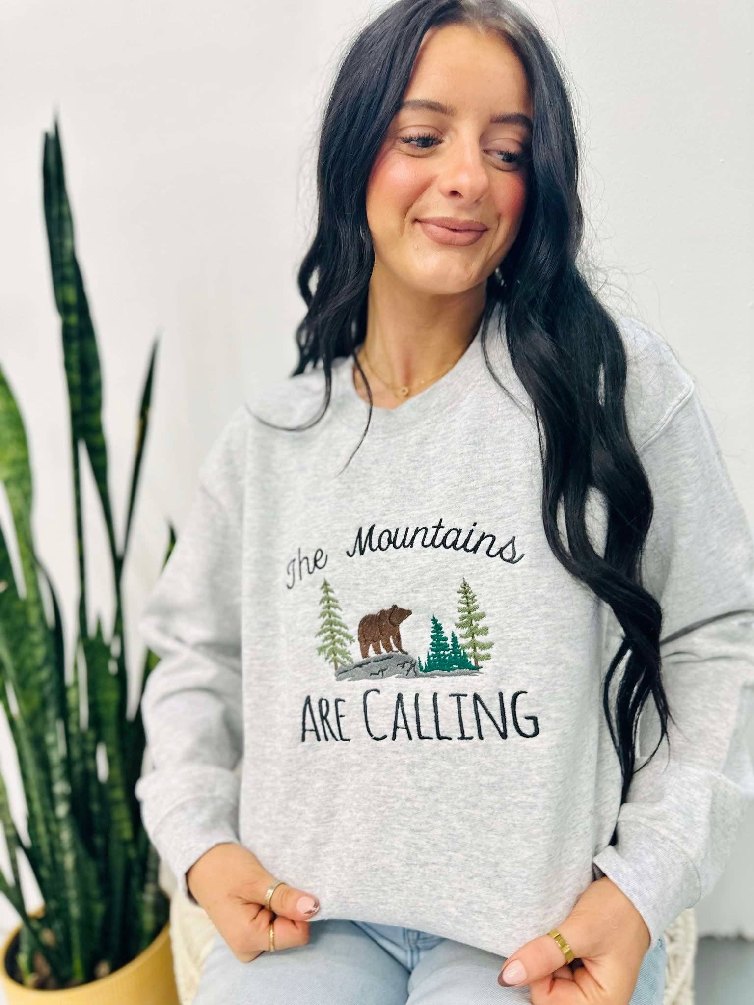 The Mountains Are Calling Embroidered Sweatshirt T-Shirts, Hoodie | PodTeesHub.com