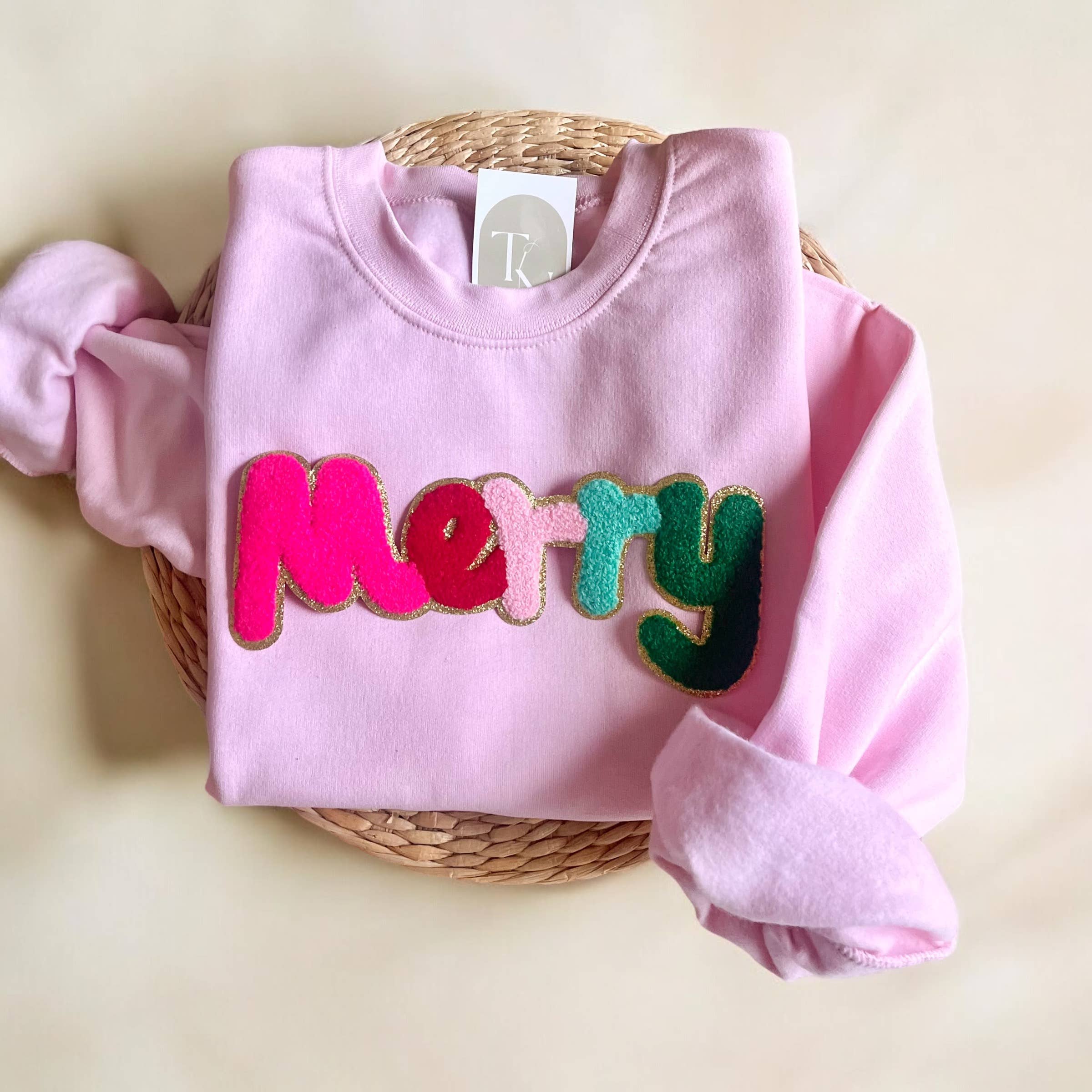 Chenille Patch Merry Sweatshirt, Coquette Christmas Sweater T-Shirts, Hoodie | PodTeesHub.com
