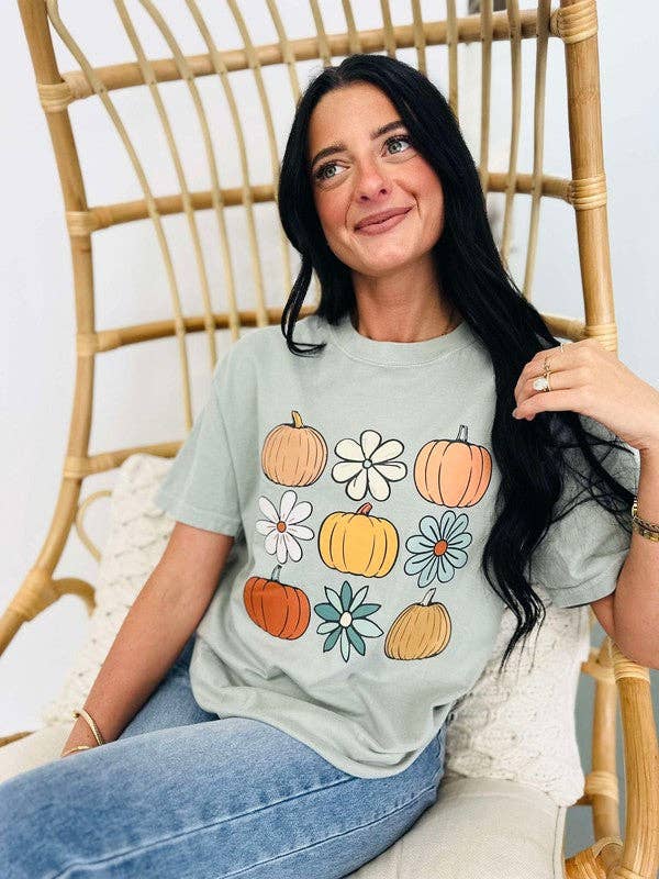 Pumpkin Flower Check Trio Stacked Dtf Tee Hoodie, Sweatshirt | PodTeesHub.com