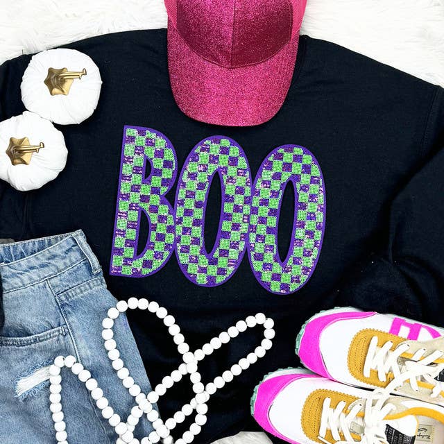 Purple and Green Boo Patch Crewneck Sweatshirt T-Shirts, Hoodie | PodTeesHub.com