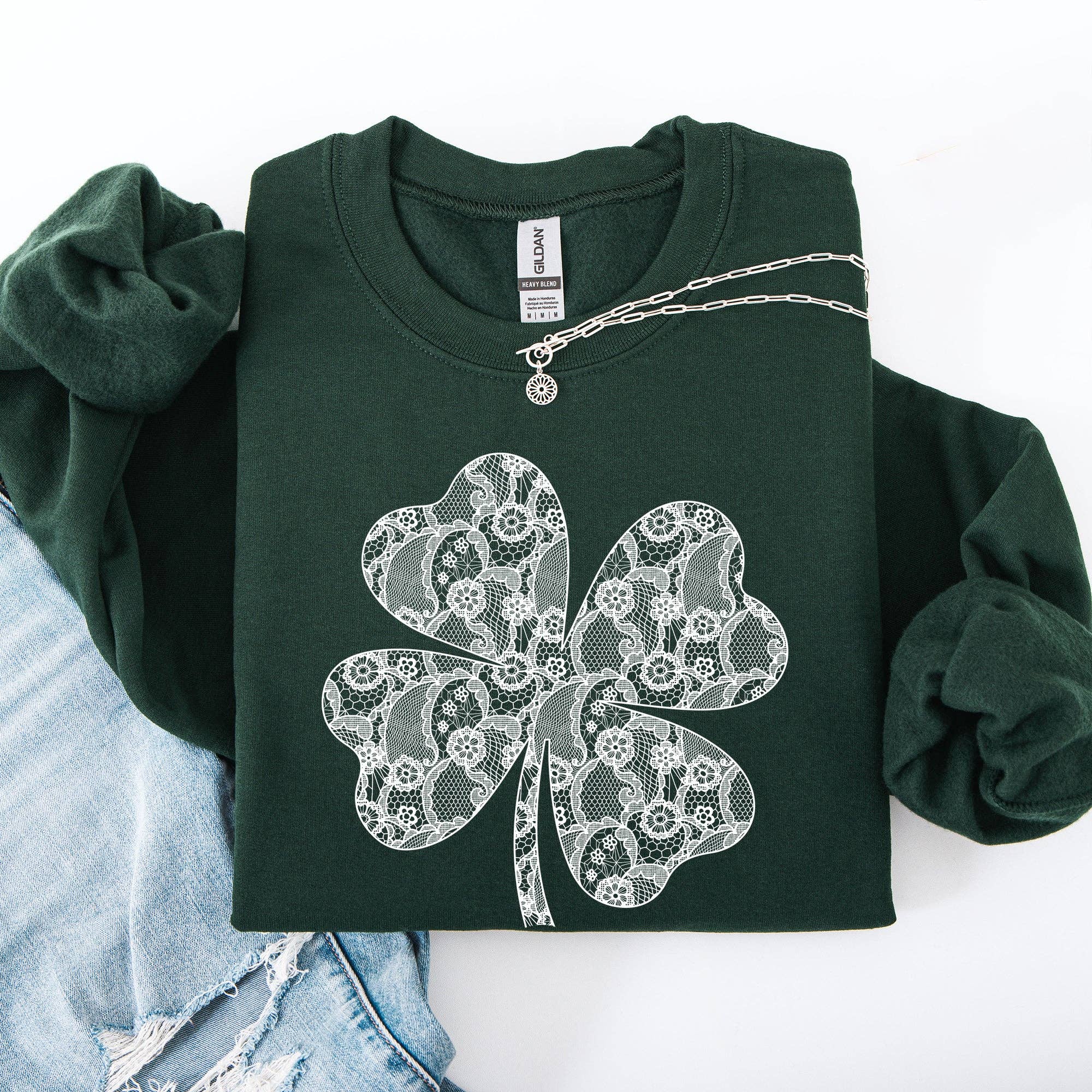 Lace, Coquette, Shamrock, St Patrick's Day Clover Sweatshirt T-Shirts, Hoodie | PodTeesHub.com