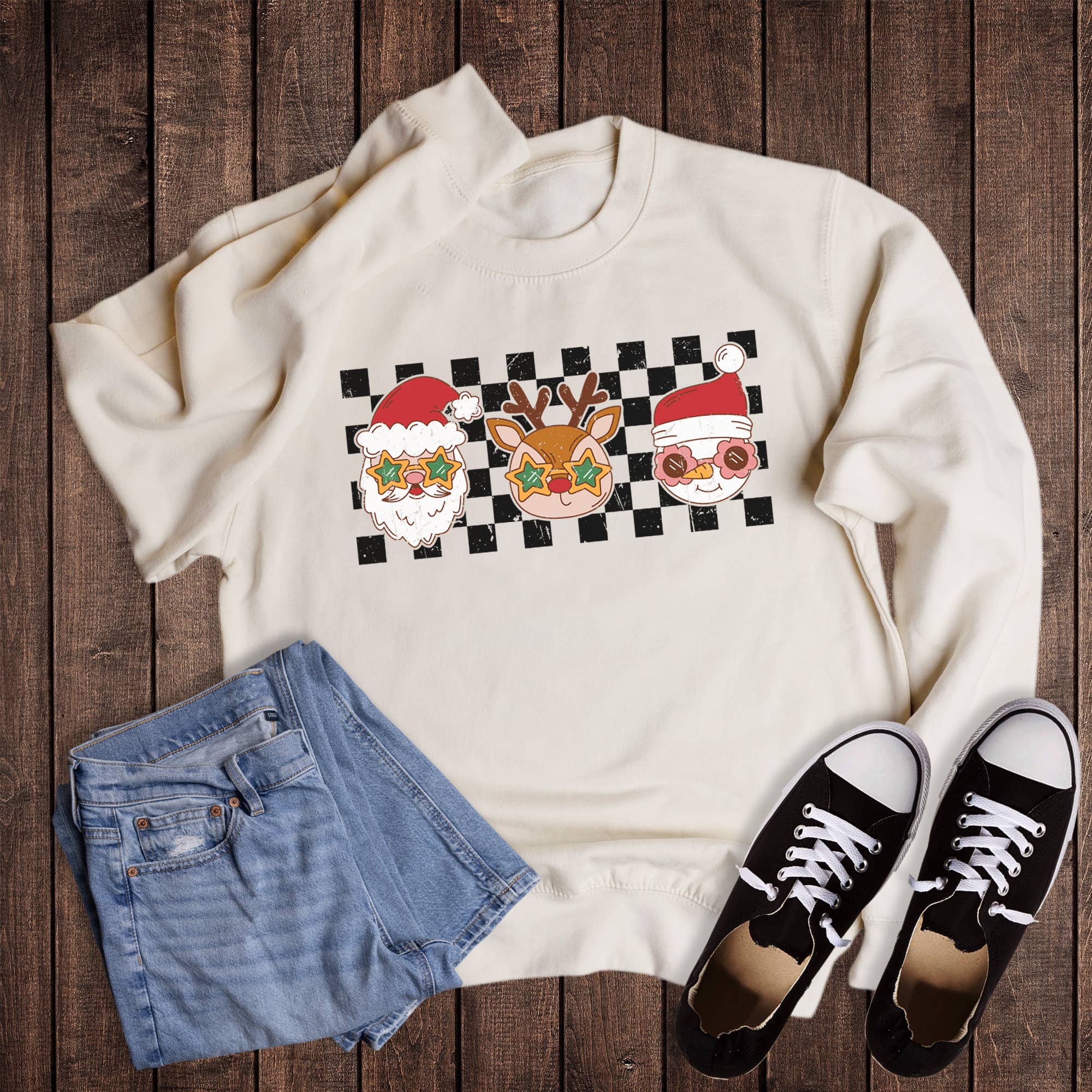 Christmas Check Santa Rudolph Snowman Sweatshirt T-Shirts, Hoodie | PodTeesHub.com