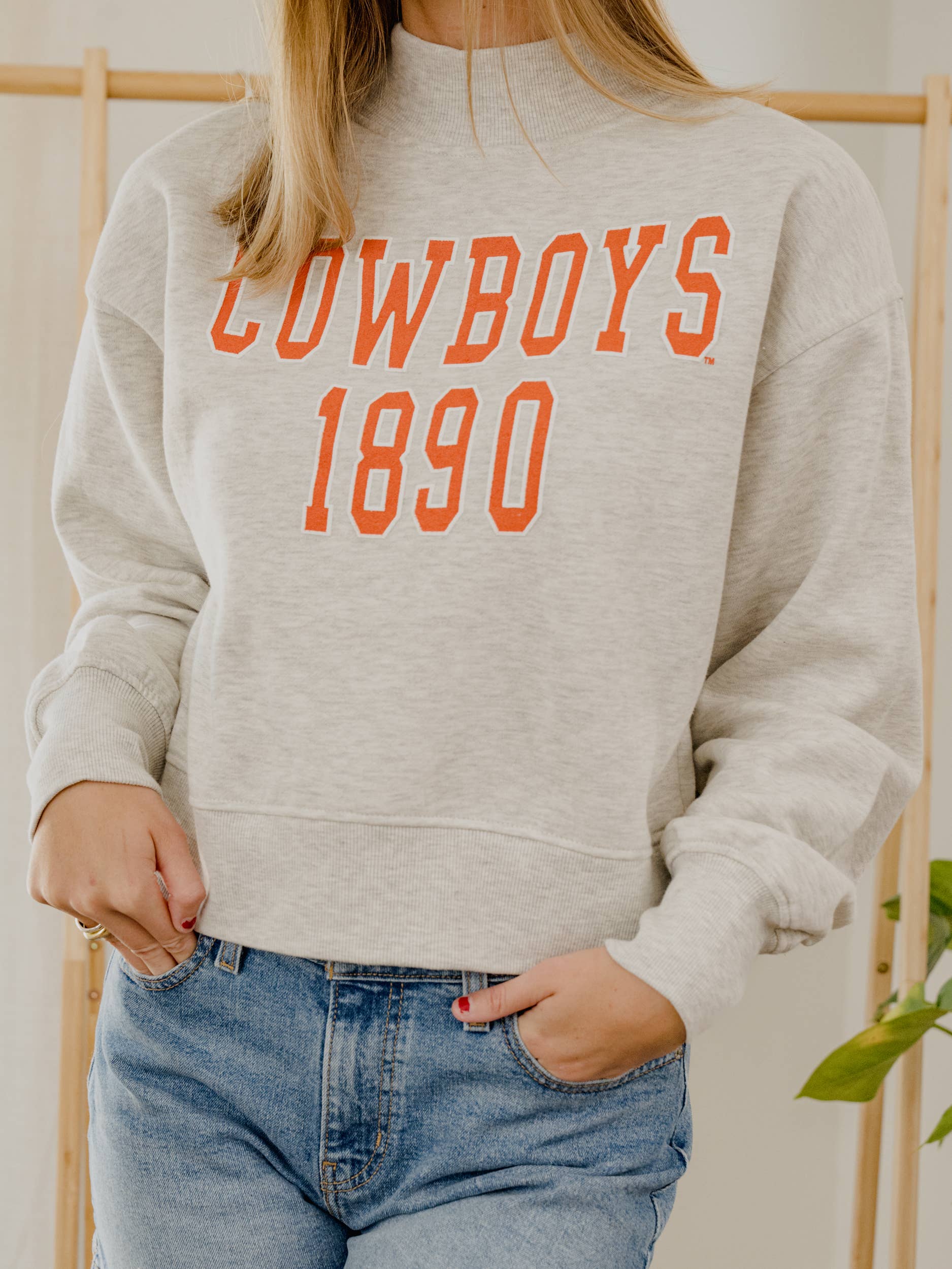 Osu Cowboys College Block Puff Ink Gray Mock Neck Sweatshirt T-Shirts, Hoodie | PodTeesHub.com
